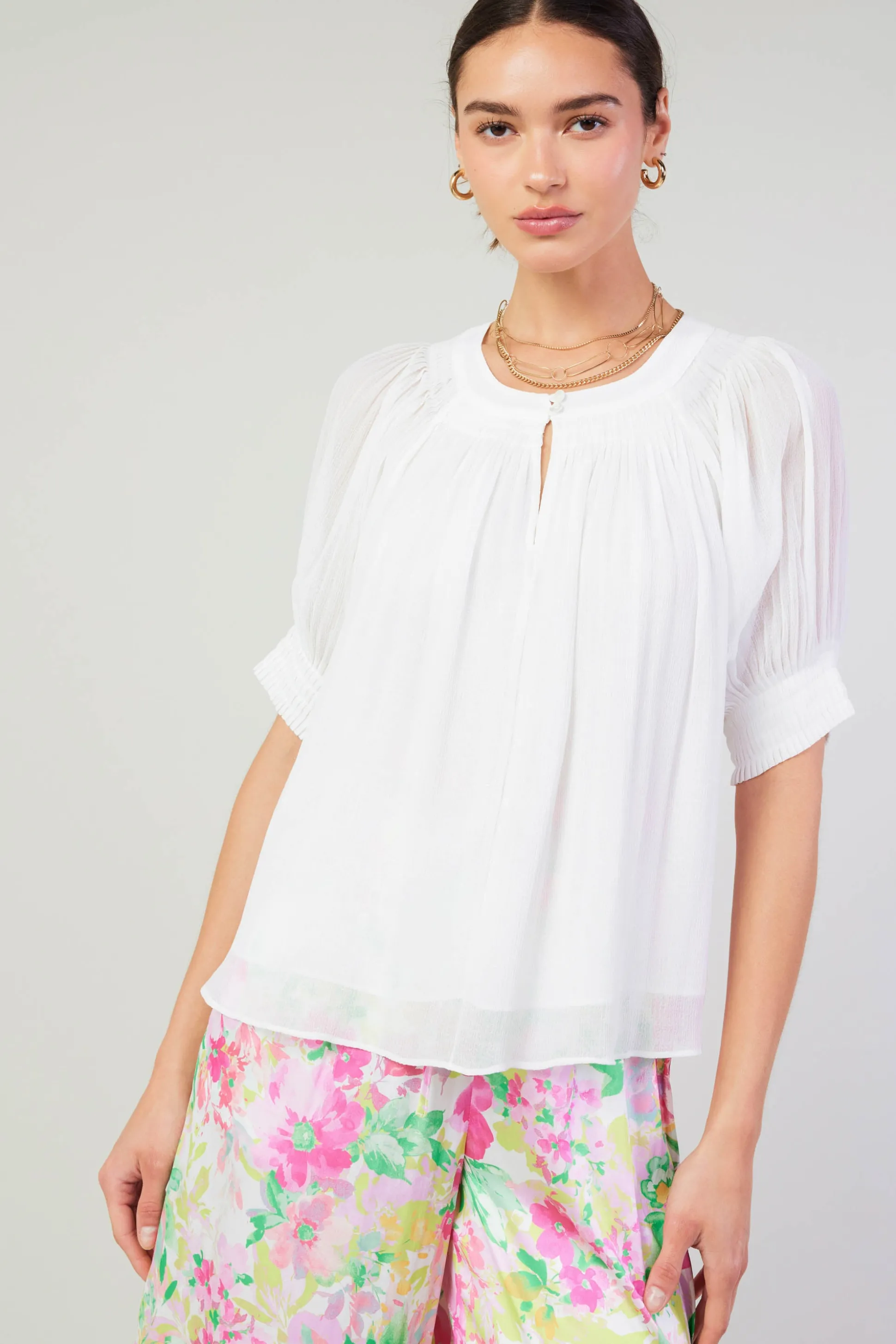 Pleated Cuff Blouse<Current Air Online