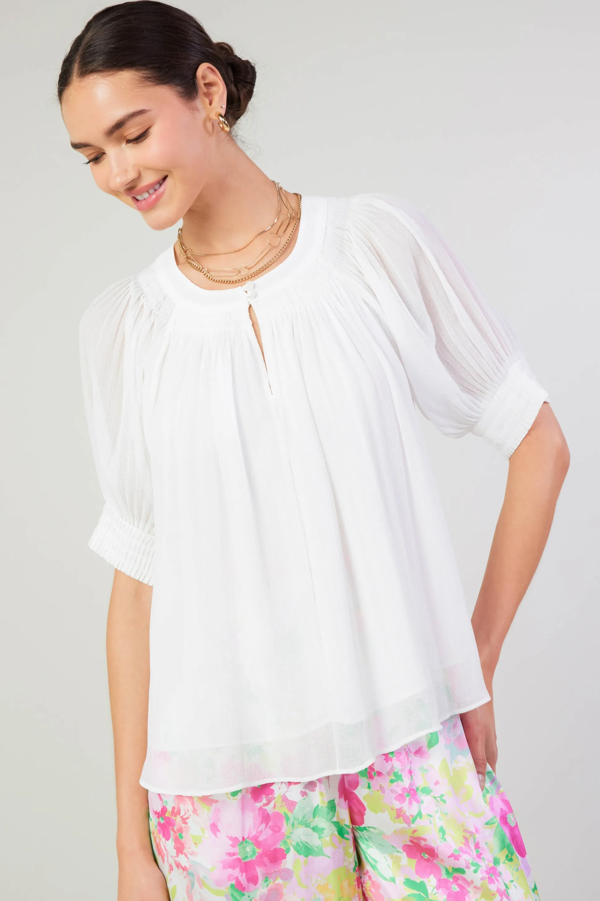 Pleated Cuff Blouse<Current Air Online