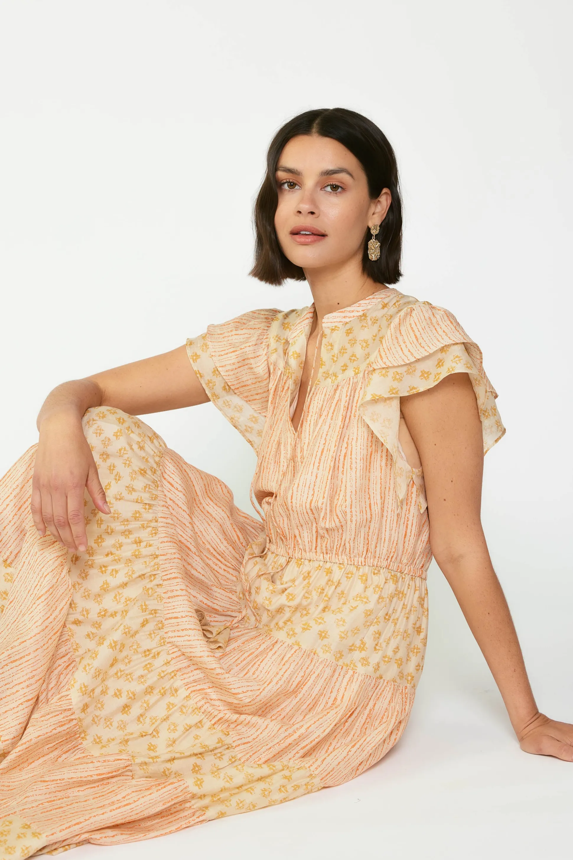 Everleigh Flutter Sleeve Midi Dress<Current Air Best