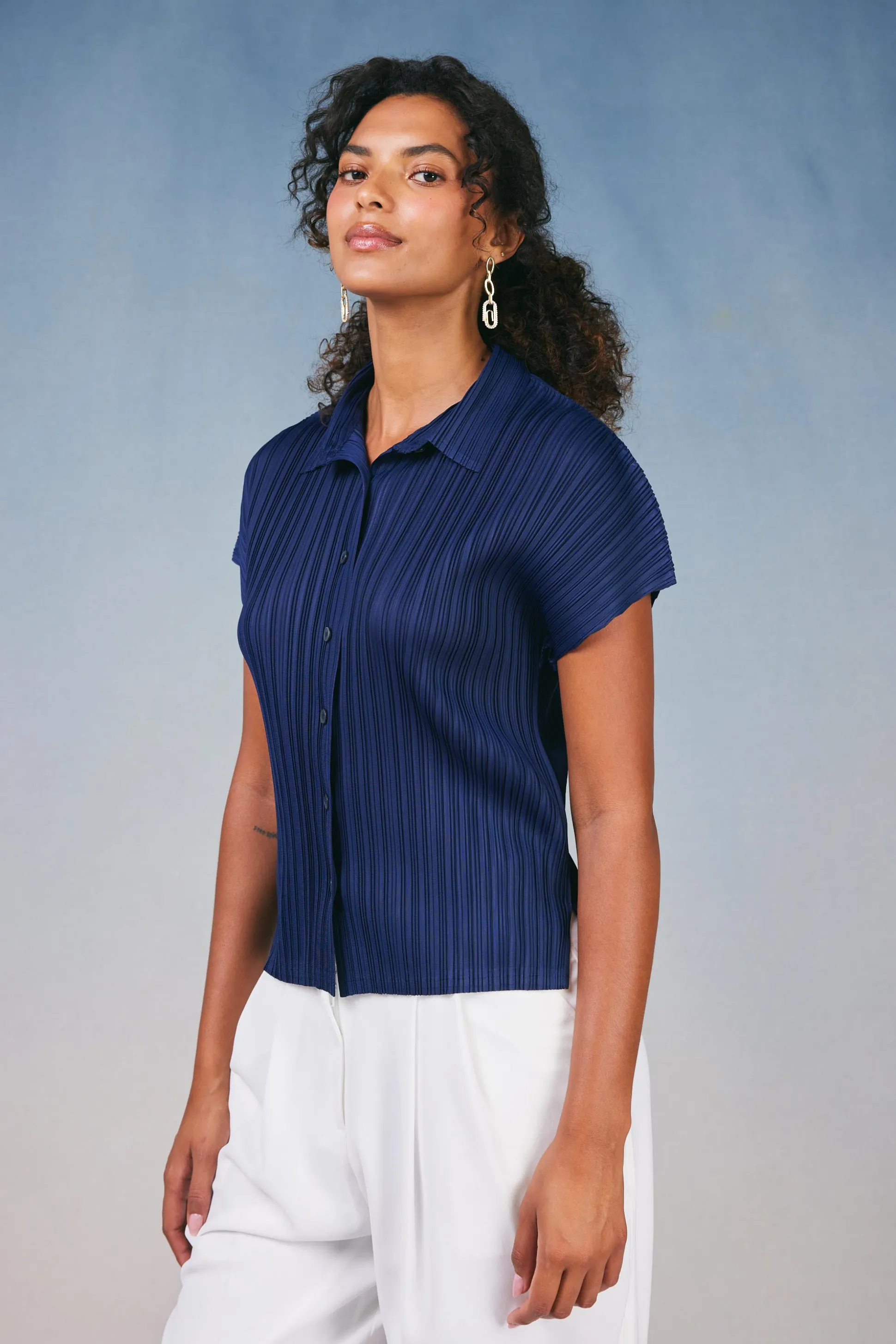 Pleated Button Down Top<Current Air Hot