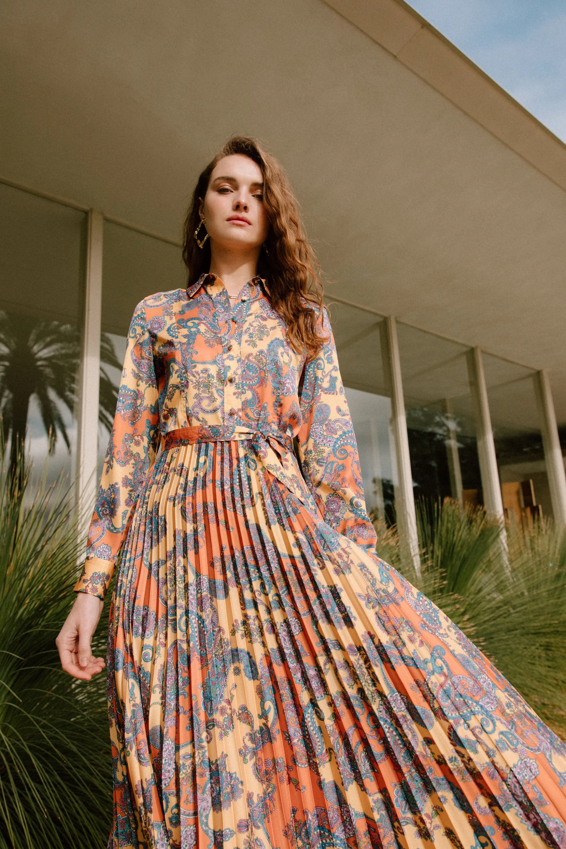 Paisley Pleated Maxi Dress<Current Air Sale