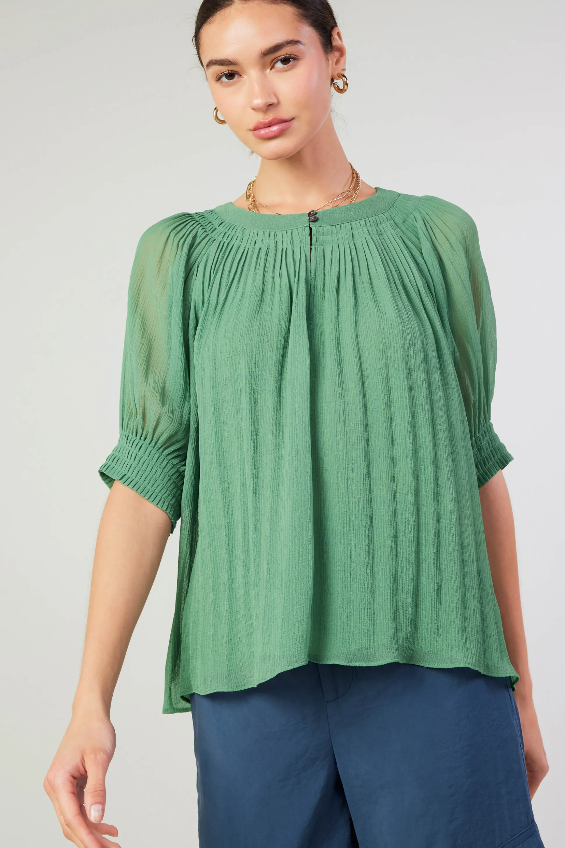 Pleated Cuff Blouse<Current Air Fashion