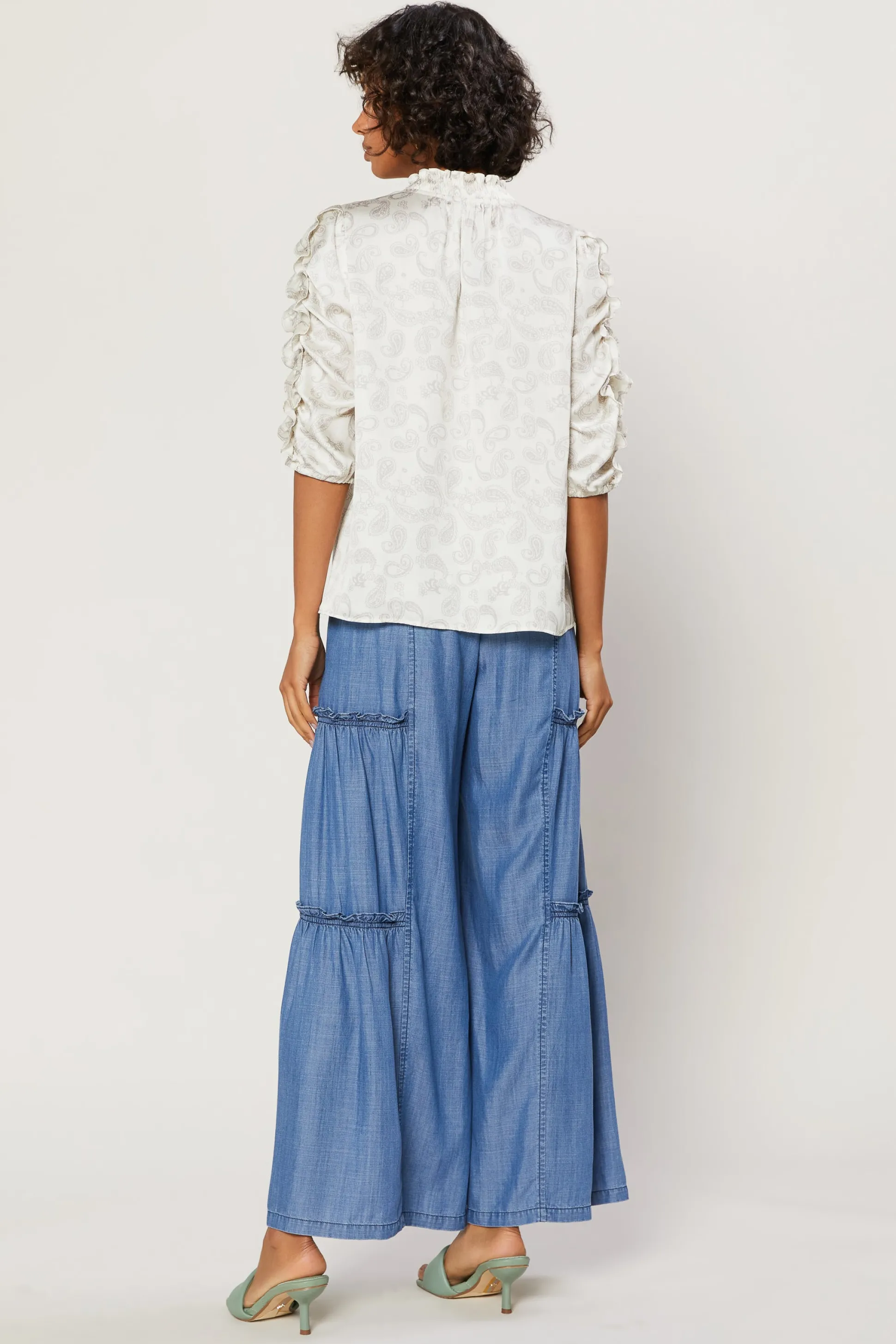 Ruffled Sleeve Jacquard Top<Current Air Sale