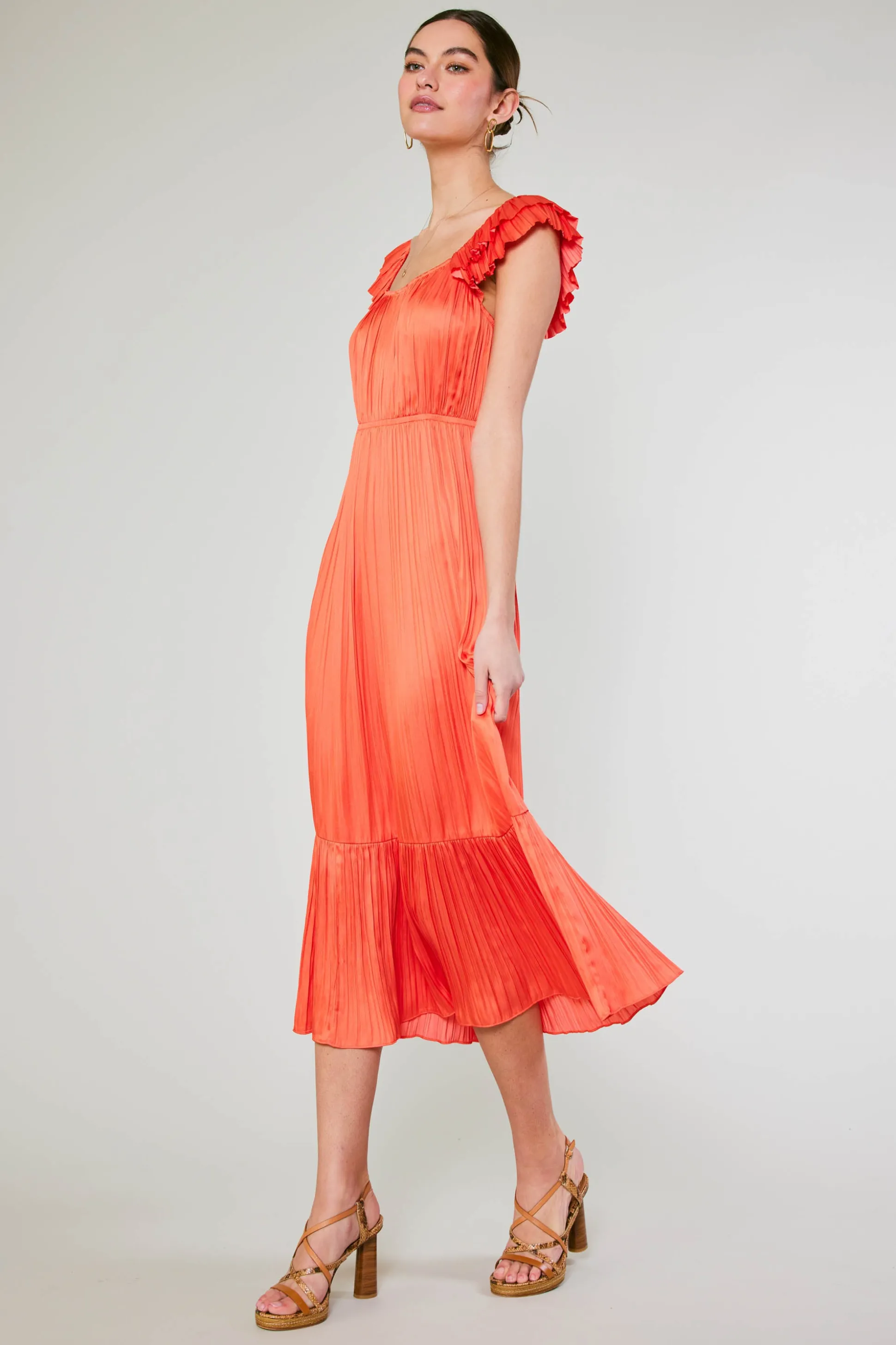 Square Neck Flutter Sleeve Midi Dress<Current Air Fashion