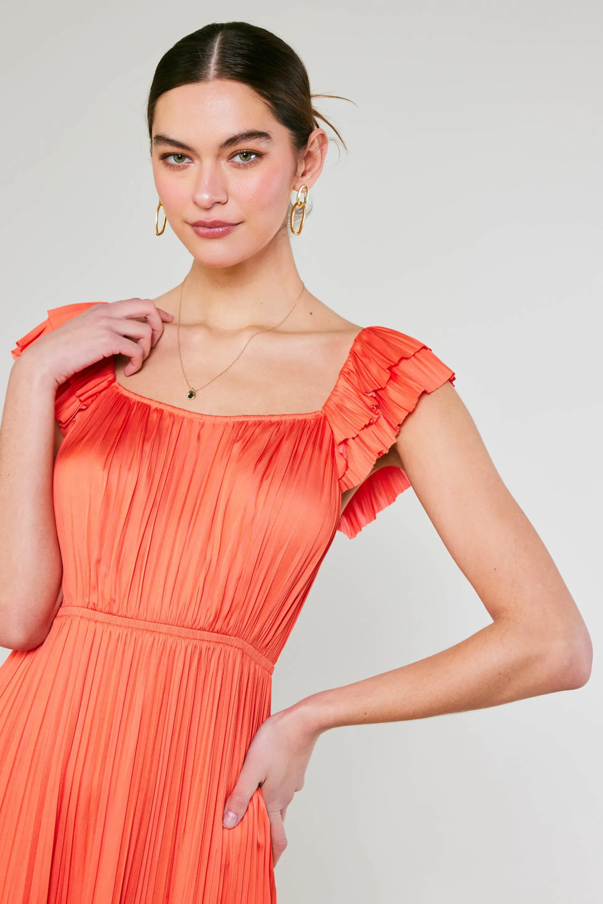 Square Neck Flutter Sleeve Midi Dress<Current Air Fashion