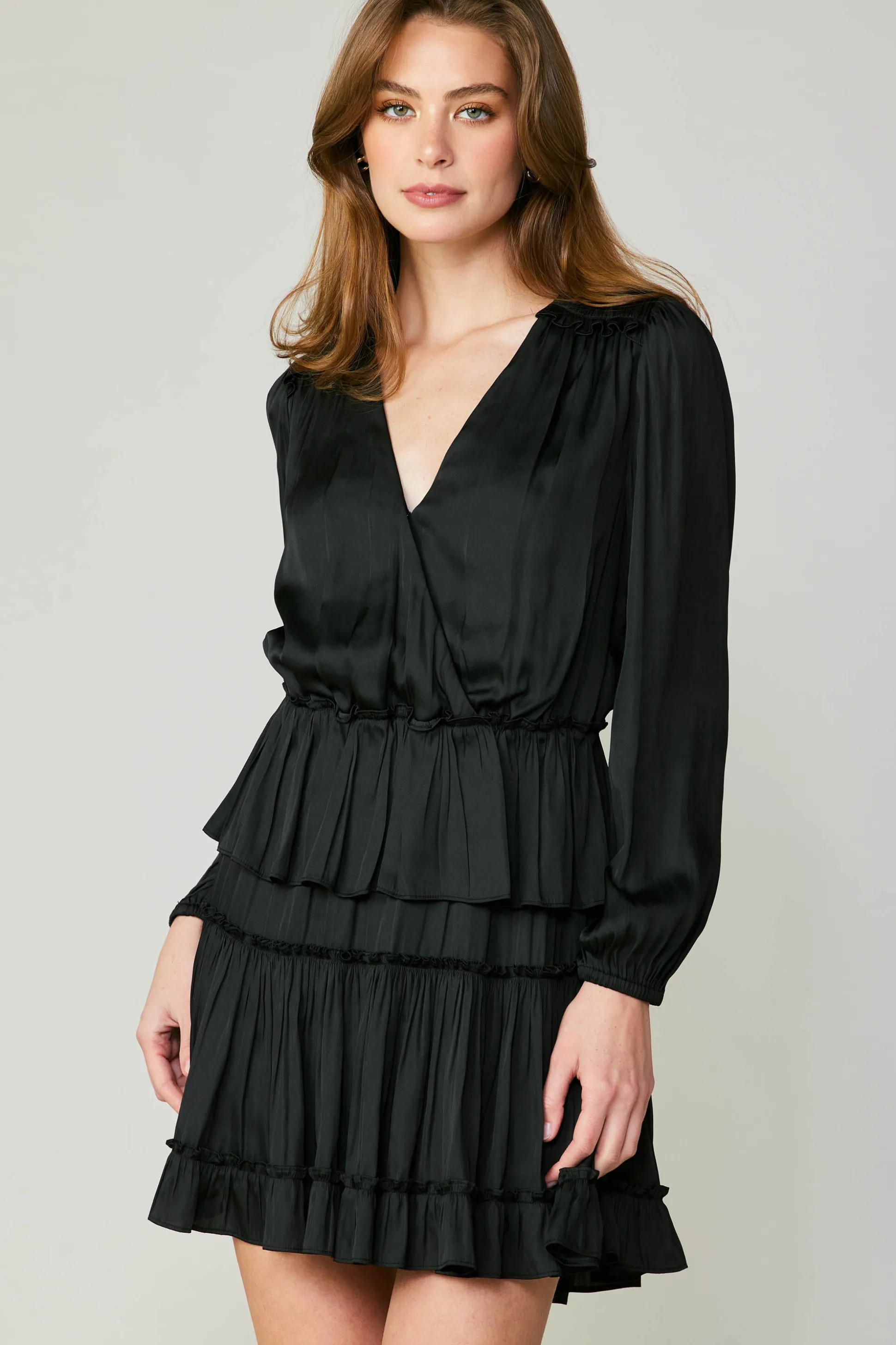 Surplice Tiered Mini Dress<Current Air Best