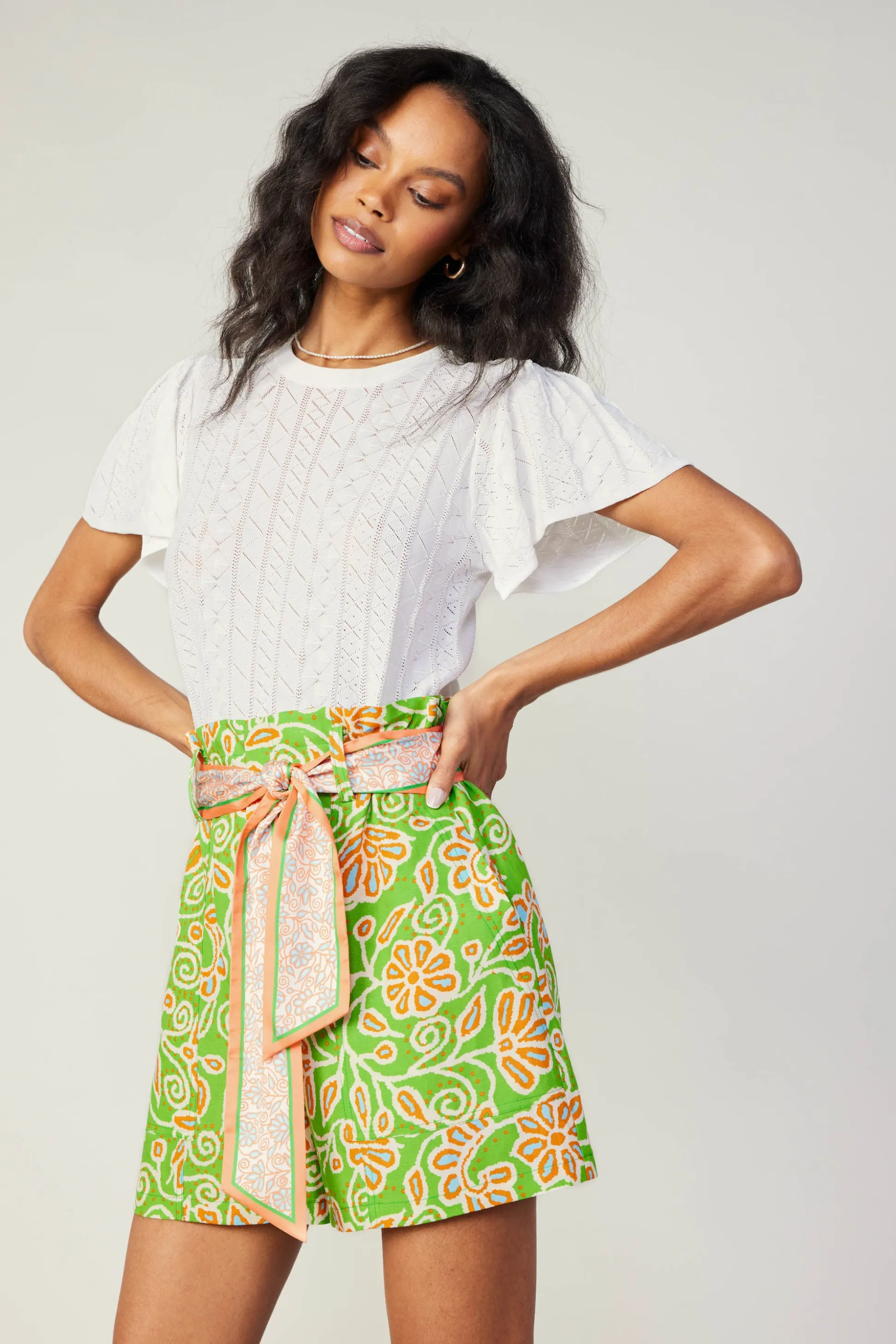 Belted Floral Patterned Shorts<Current Air Discount