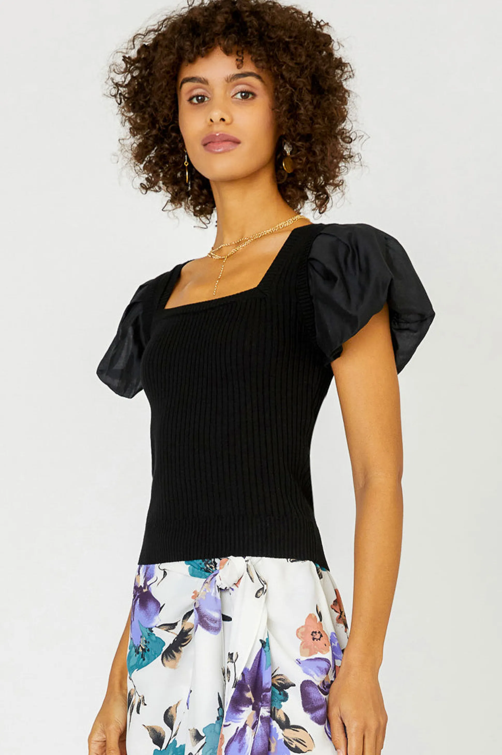 Constrast Puff Sleeve Sweater Top<Current Air Hot