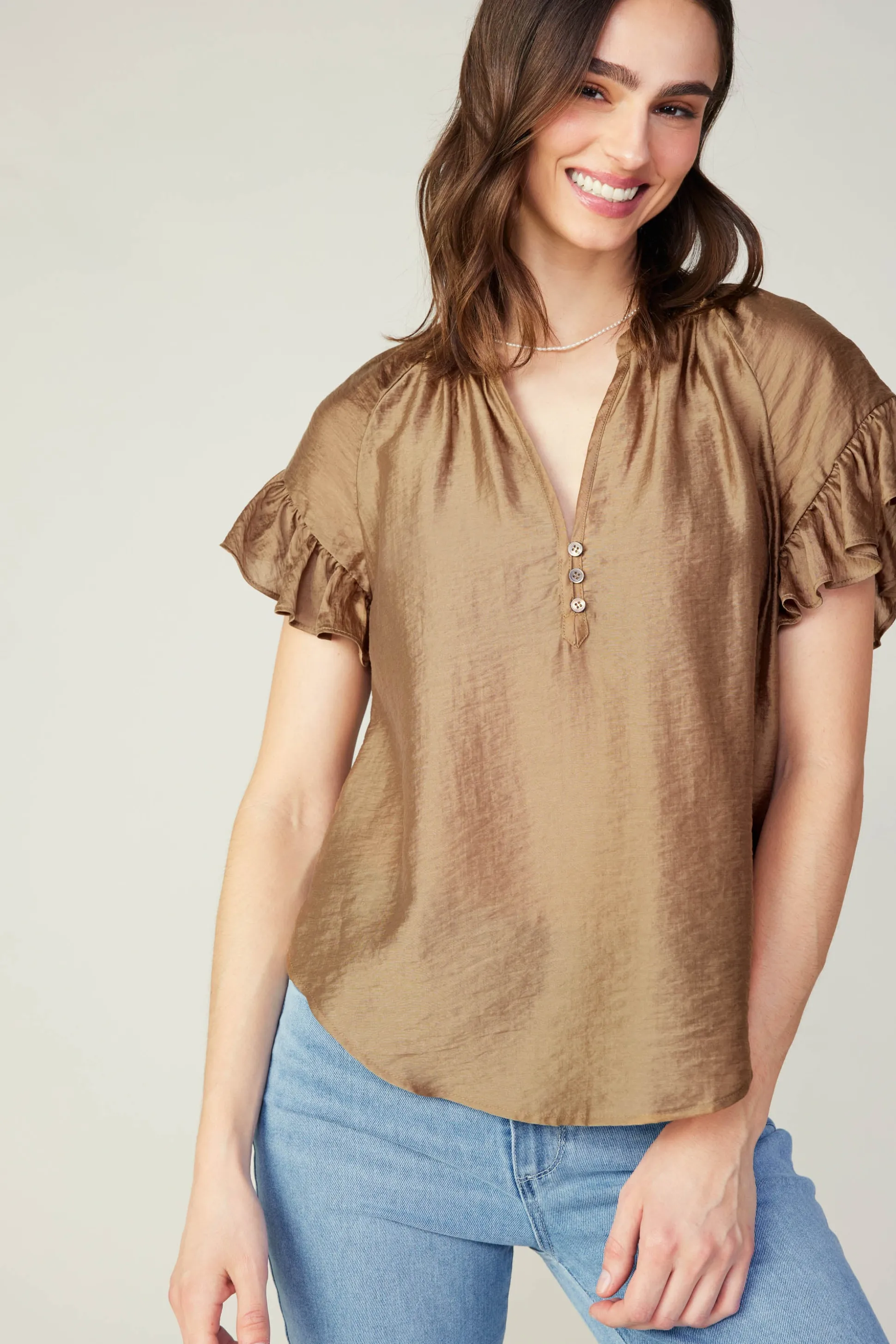Raglan Sleeve Button Blouse<Current Air Clearance
