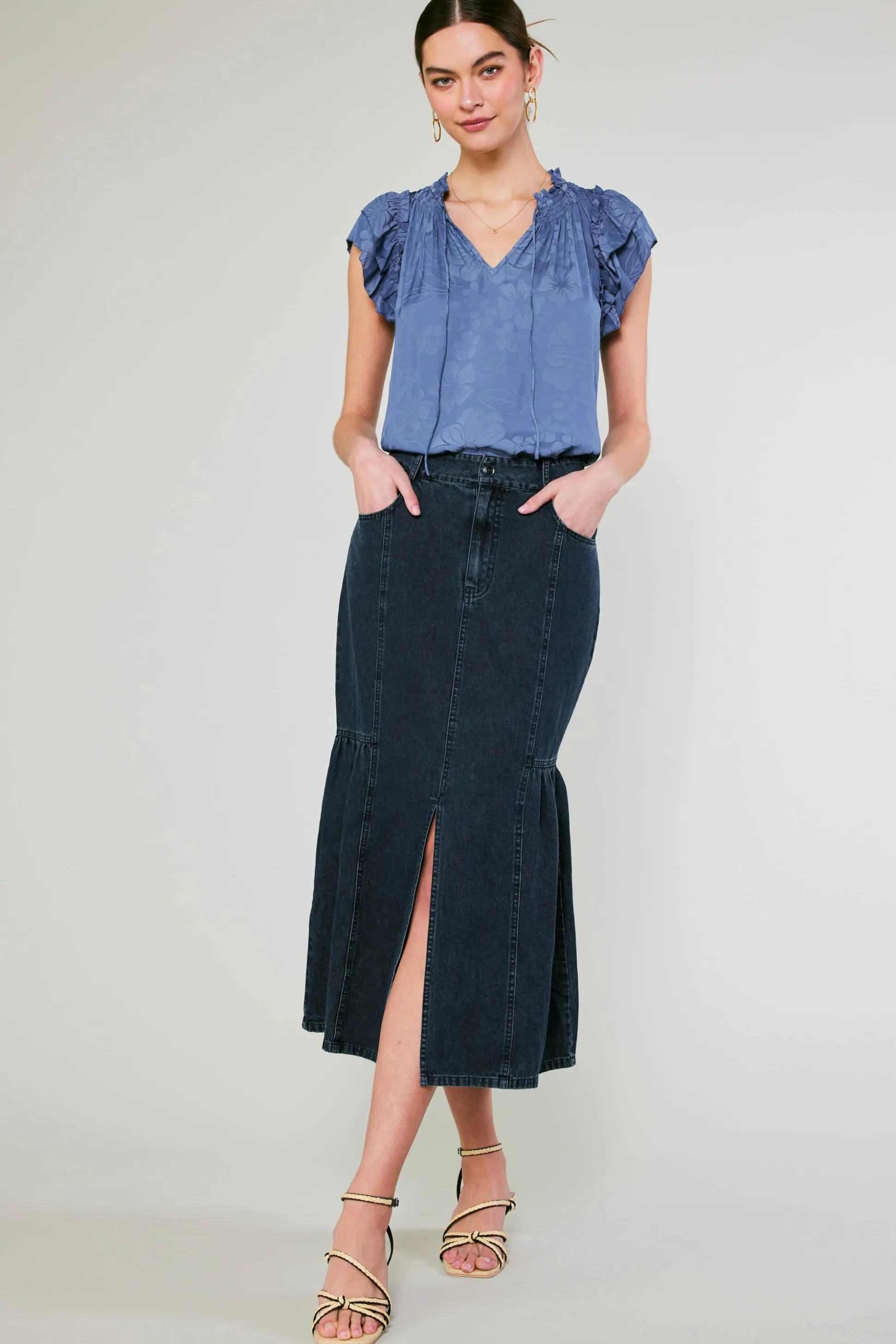 Denim Midi Skirt<Current Air Outlet