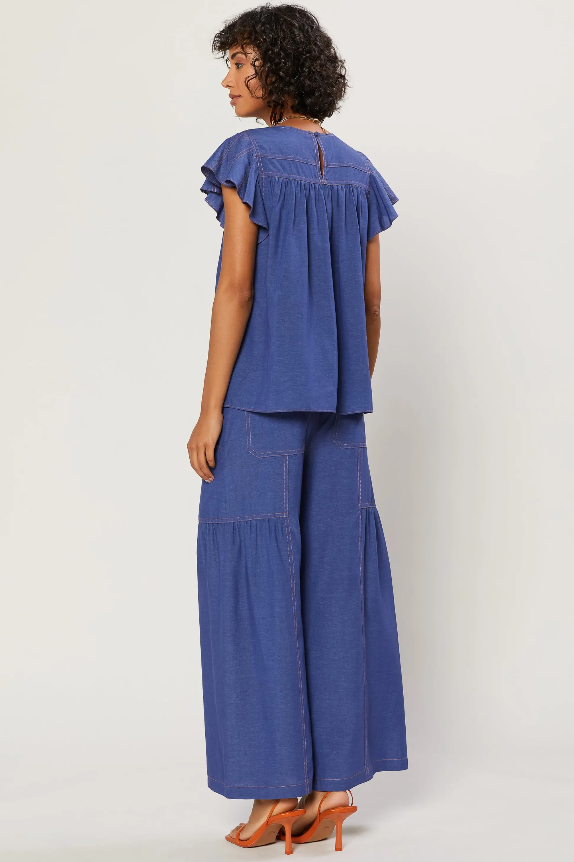Indigo Ruffled Sleeve Top<Current Air Sale