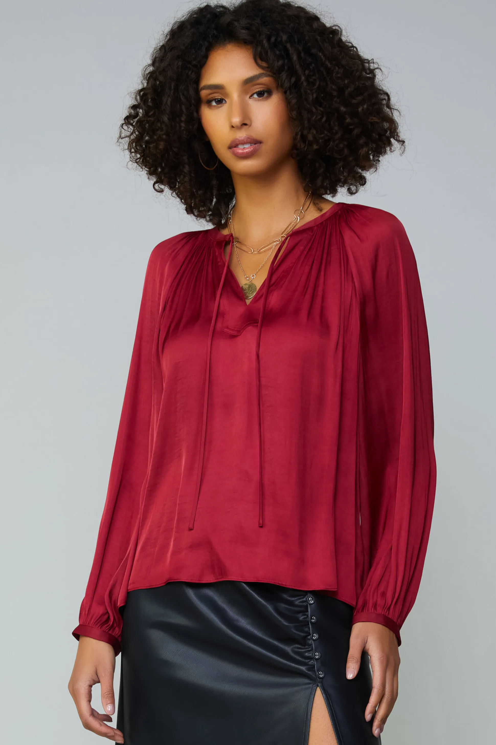 Gathered Splitneck Blouse<Current Air Best