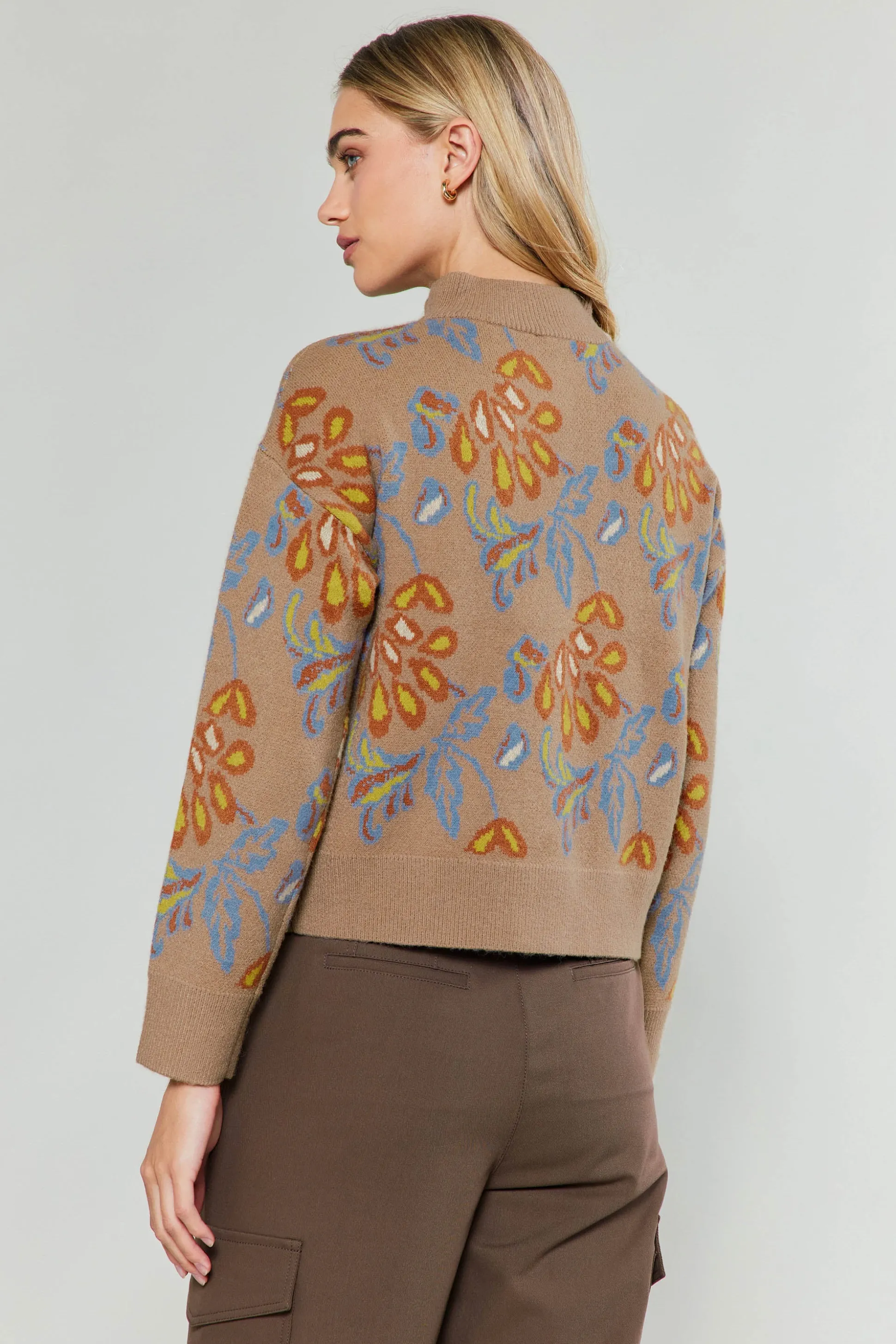 Floral Jacquard Zip Sweater<Current Air Online