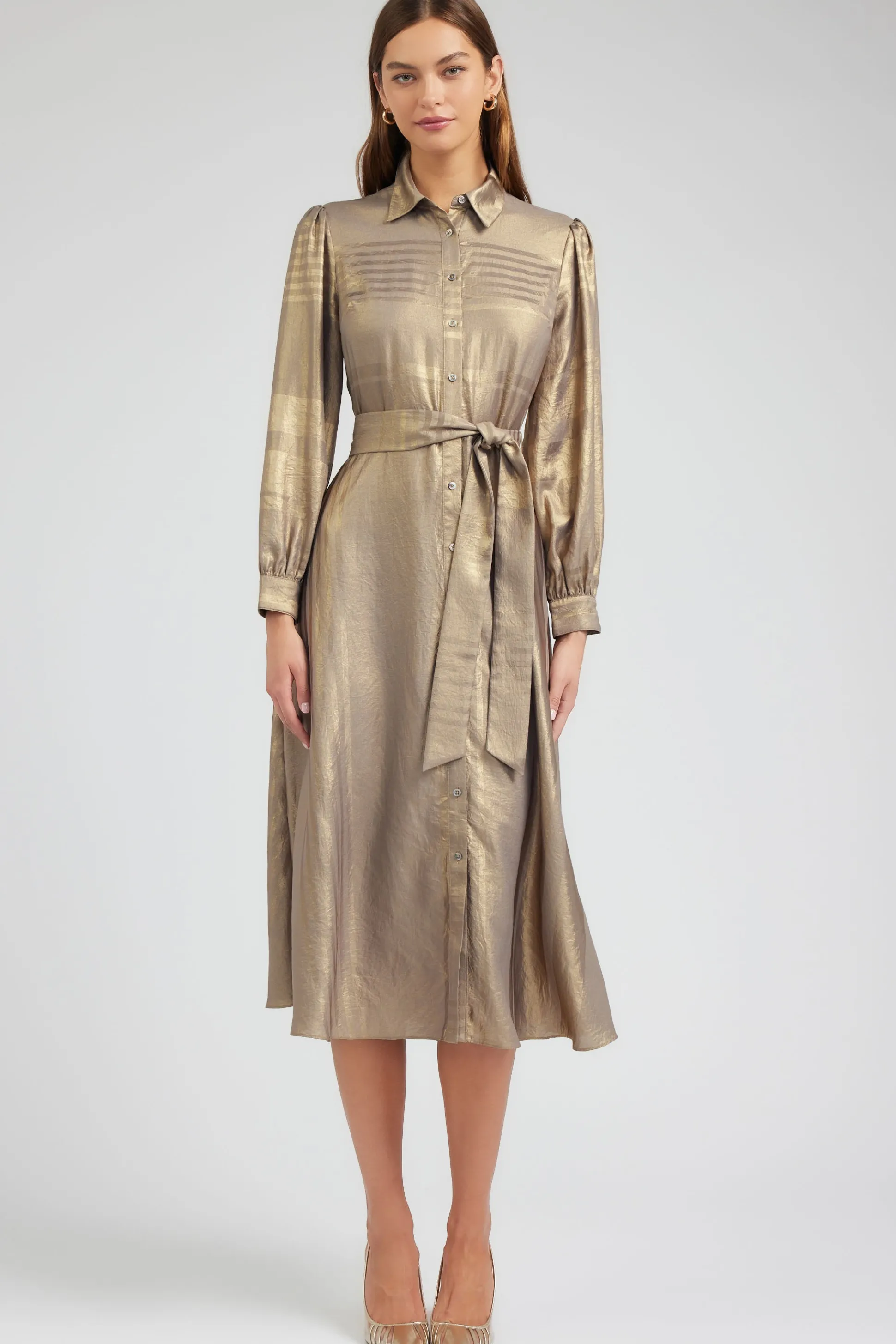 Metallic Buttondown Dress<Current Air Outlet