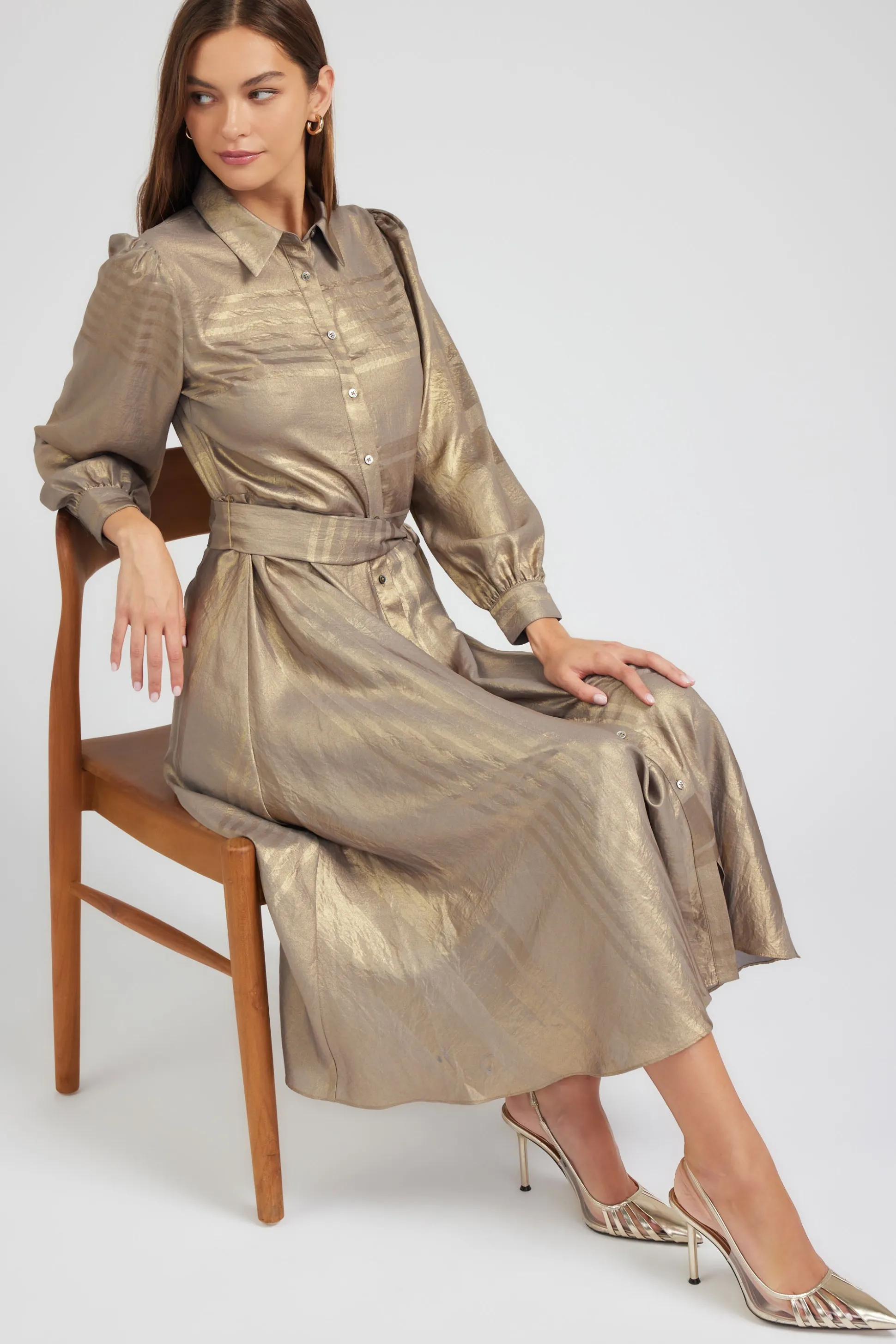 Metallic Buttondown Dress<Current Air Outlet