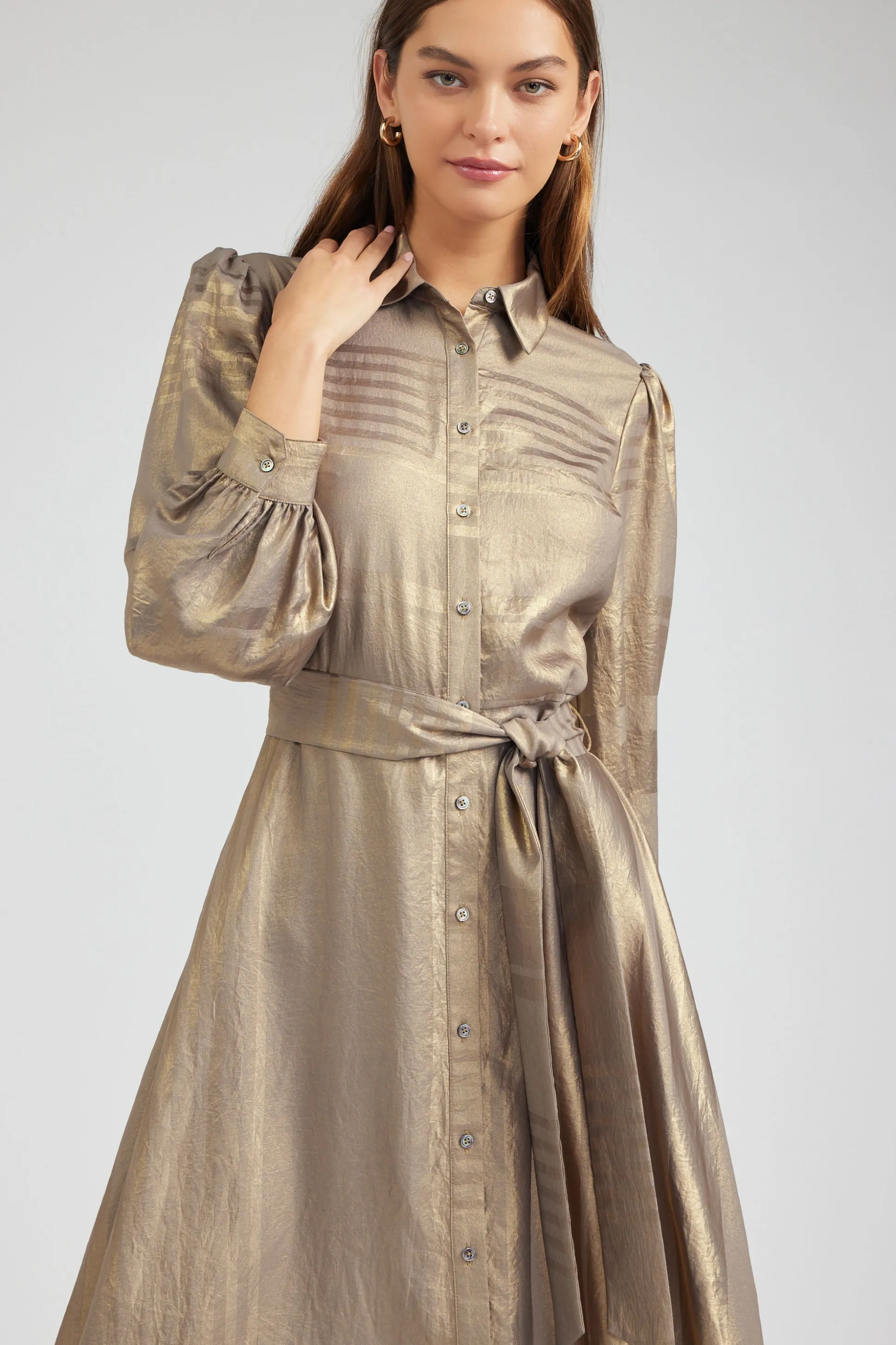 Metallic Buttondown Dress<Current Air Outlet