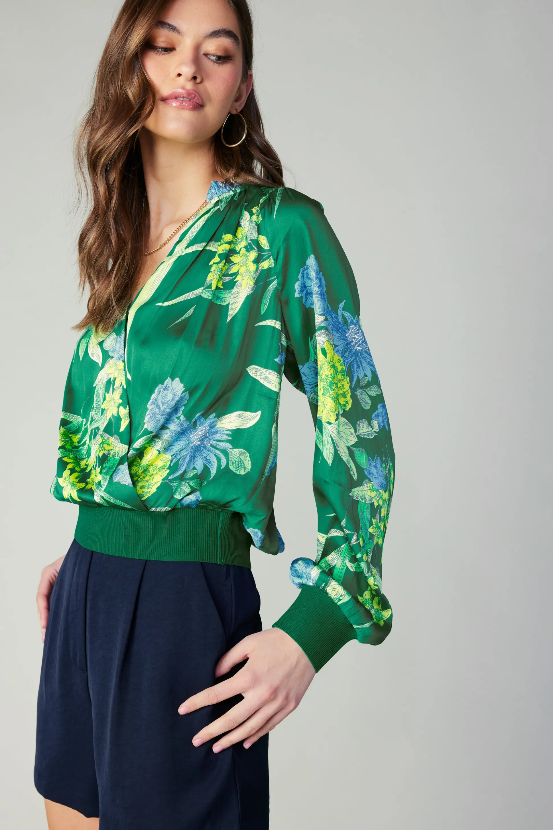 Floral Print Surplice Blouse<Current Air Online