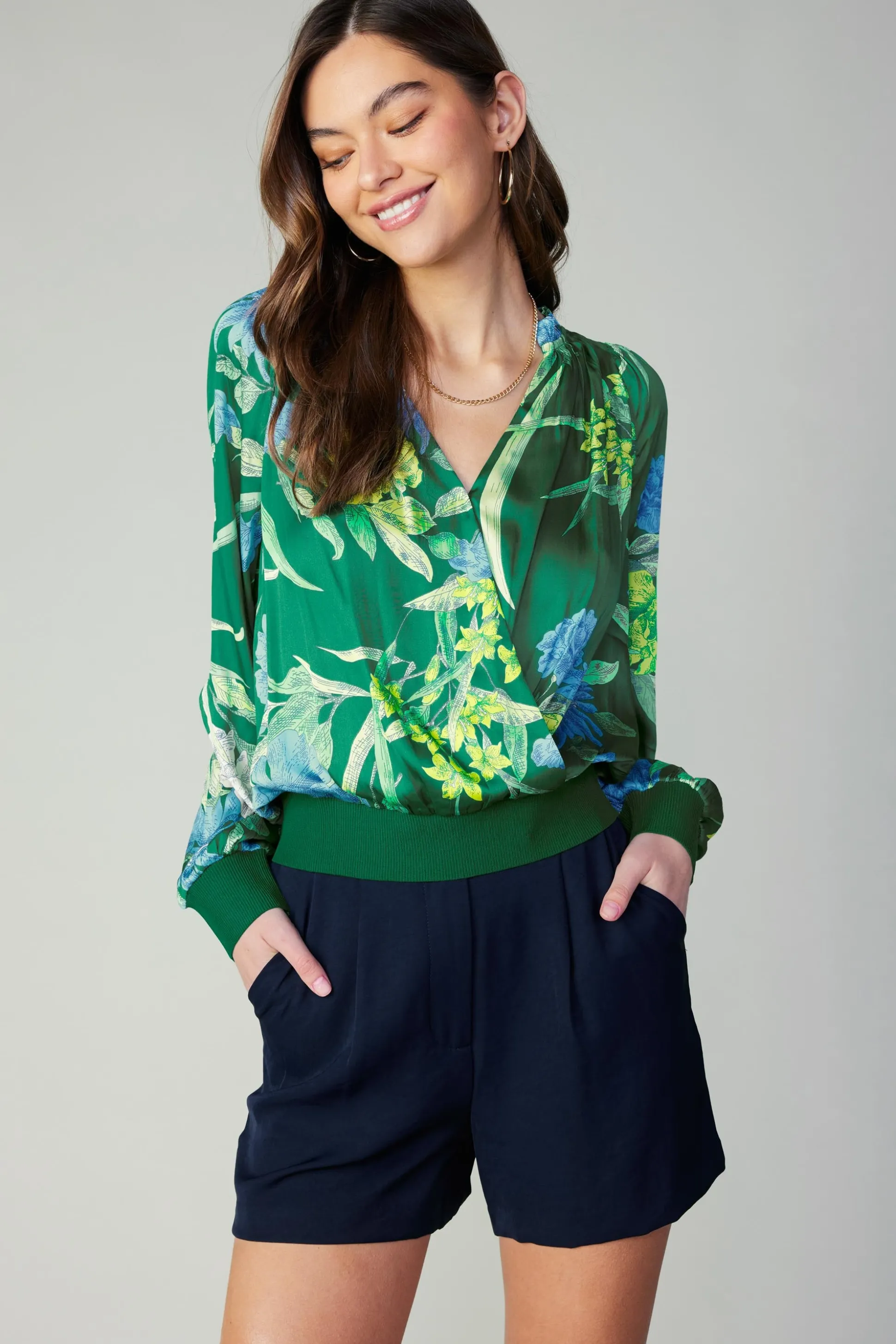 Floral Print Surplice Blouse<Current Air Online