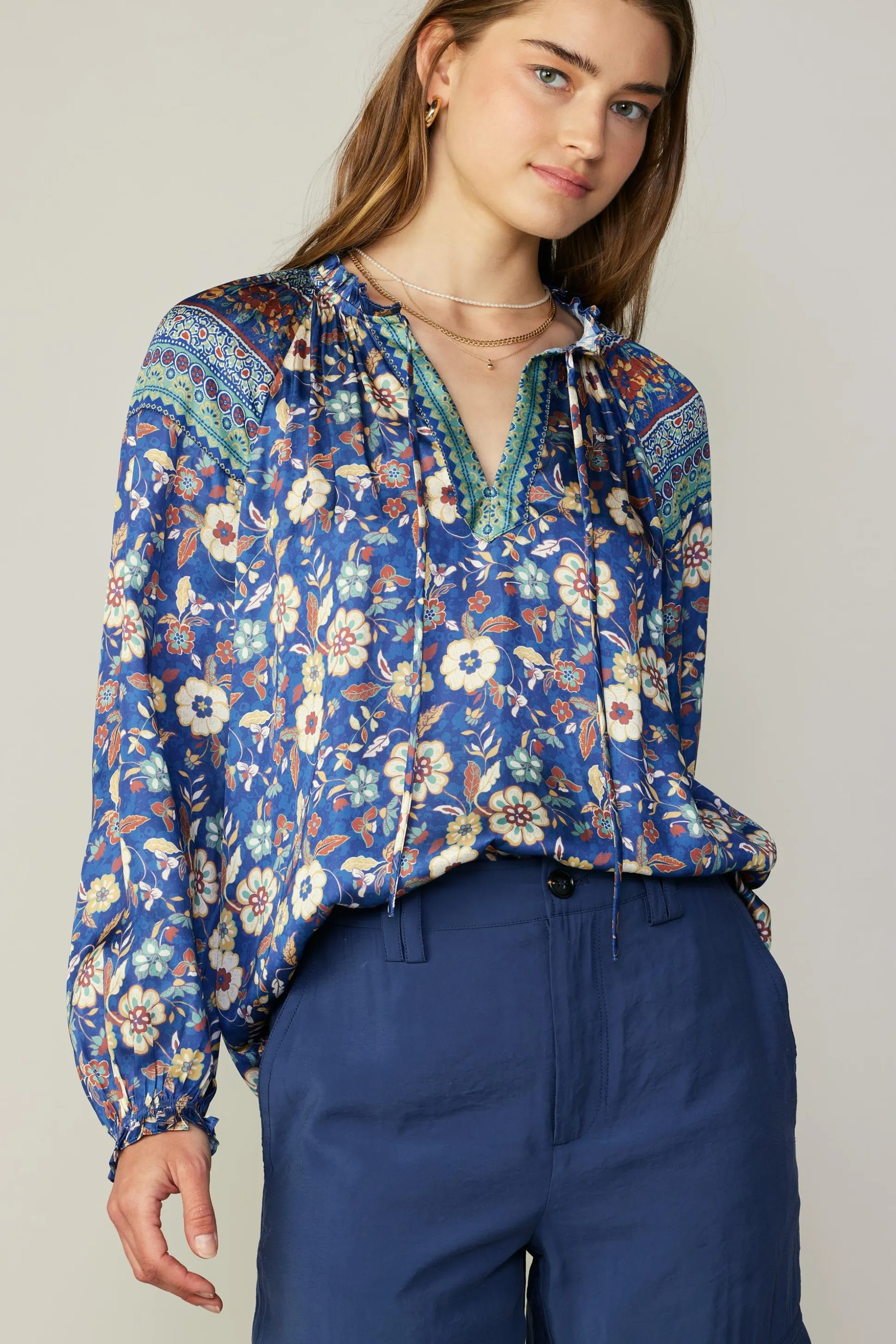 Floral Border Print Blouse<Current Air Online