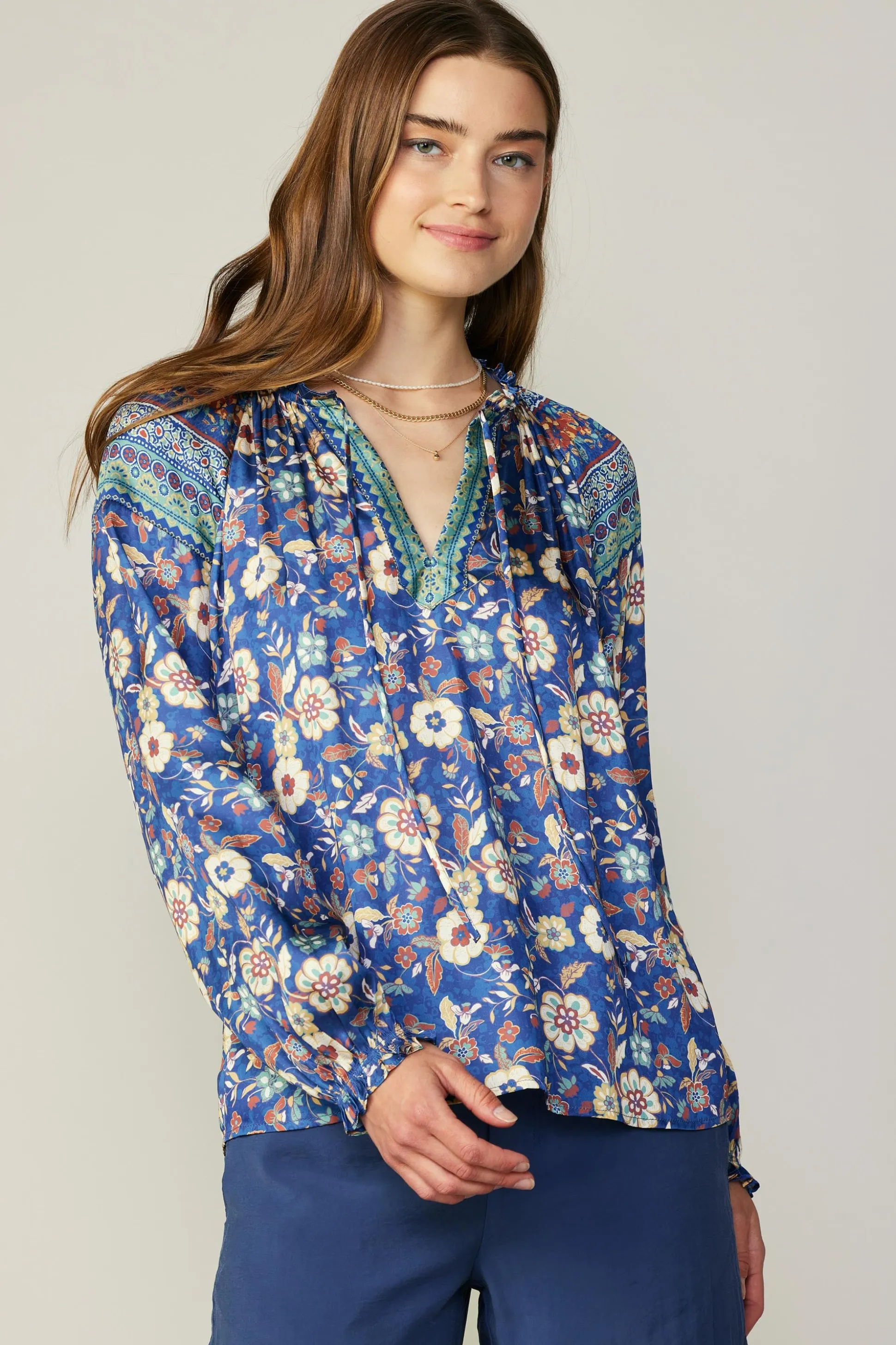 Floral Border Print Blouse<Current Air Online