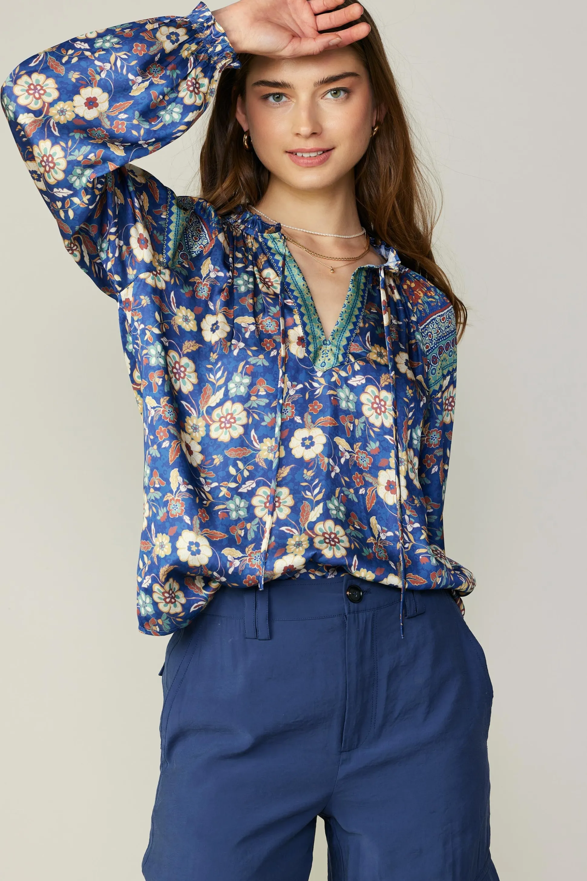 Floral Border Print Blouse<Current Air Online