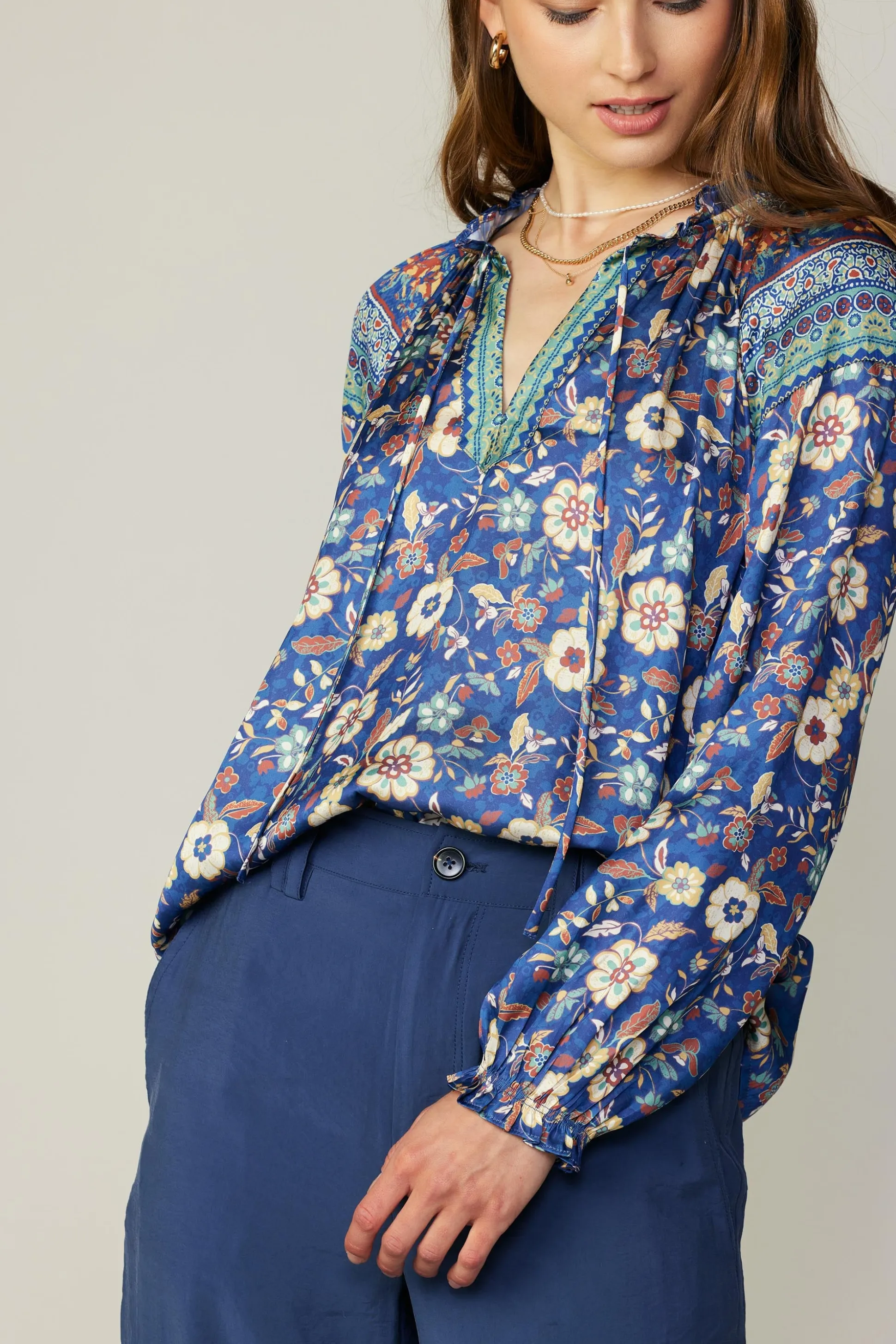 Floral Border Print Blouse<Current Air Online