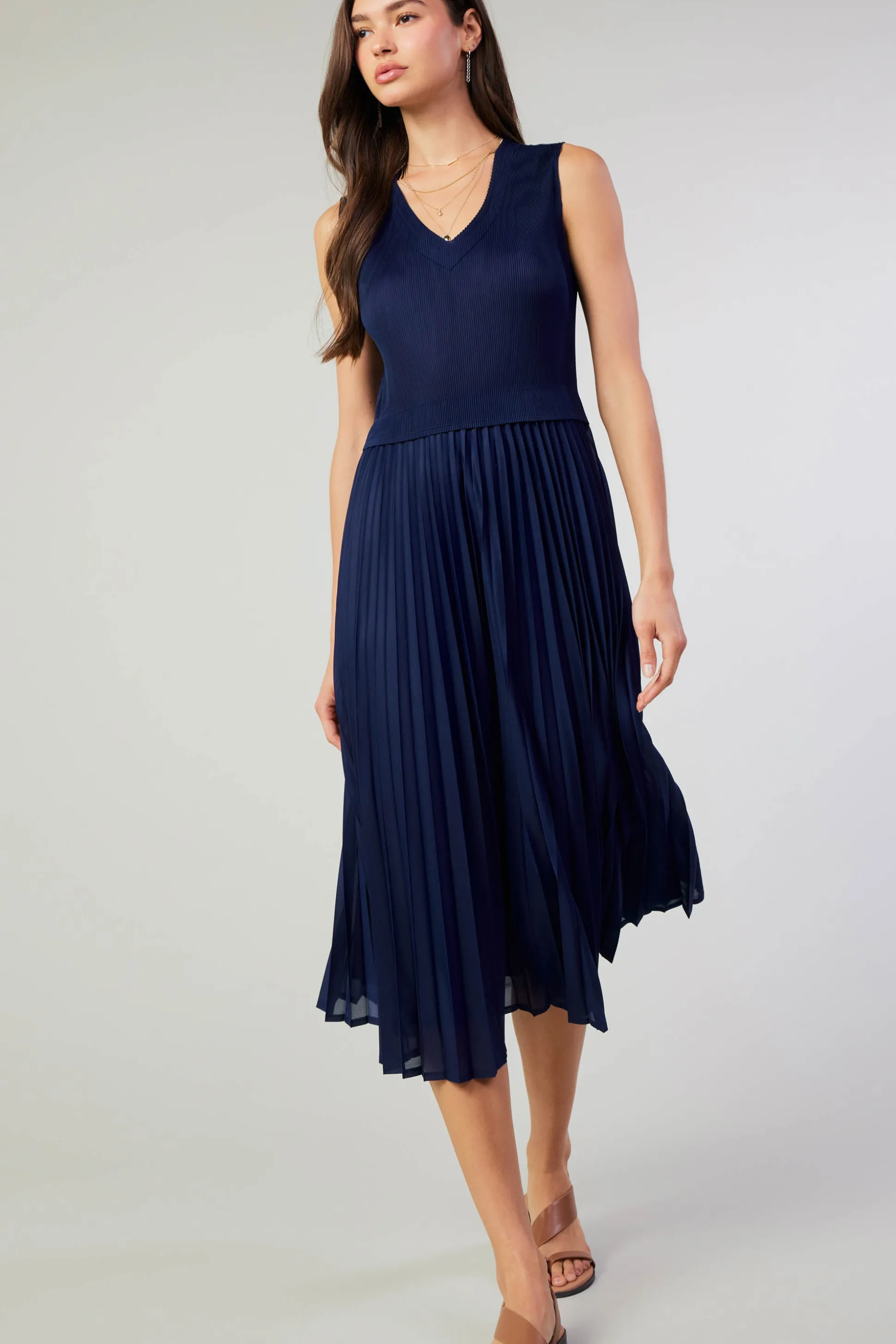 Cari Ribbed Contrast Pleated Dress<Current Air Discount