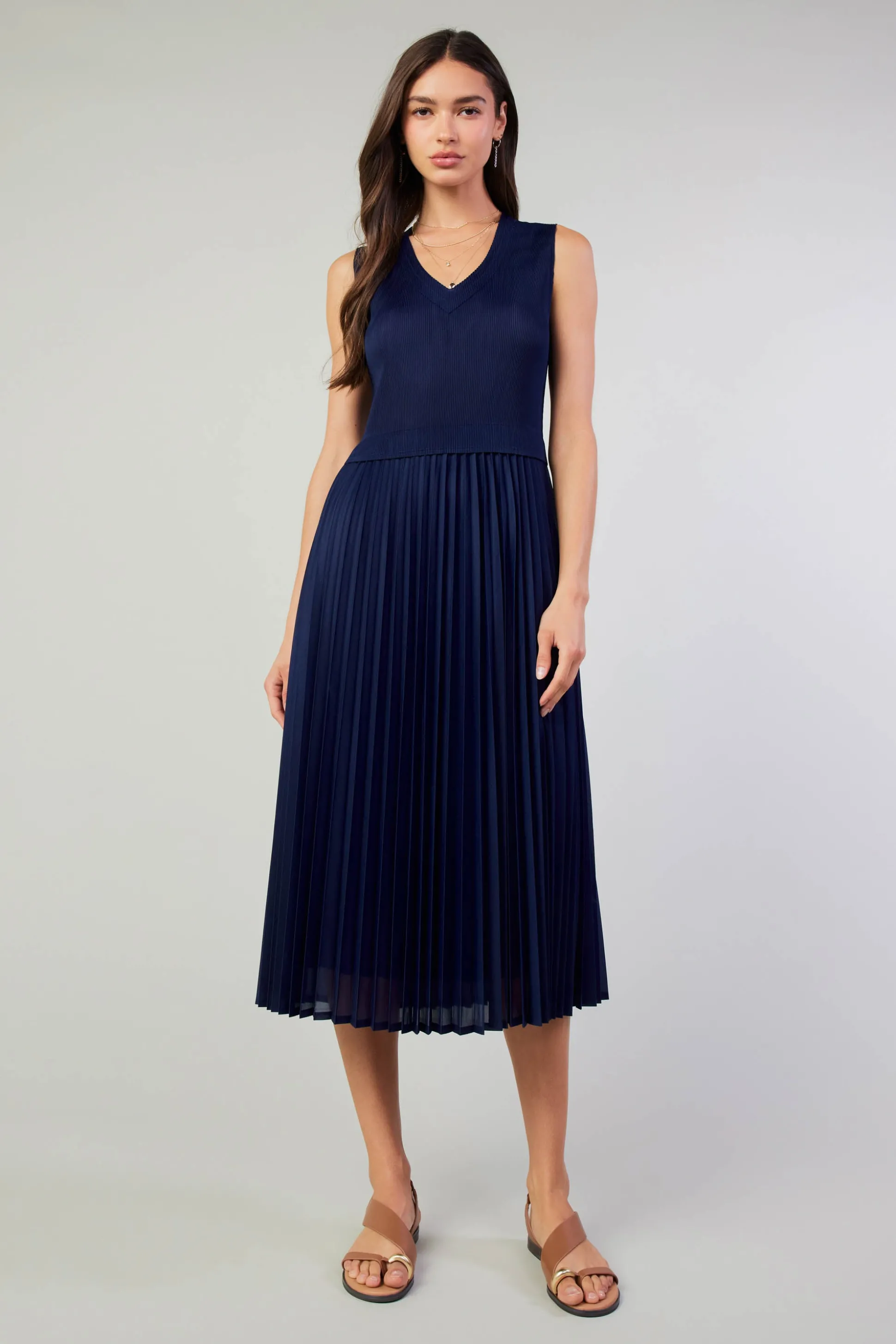 Cari Ribbed Contrast Pleated Dress<Current Air Discount