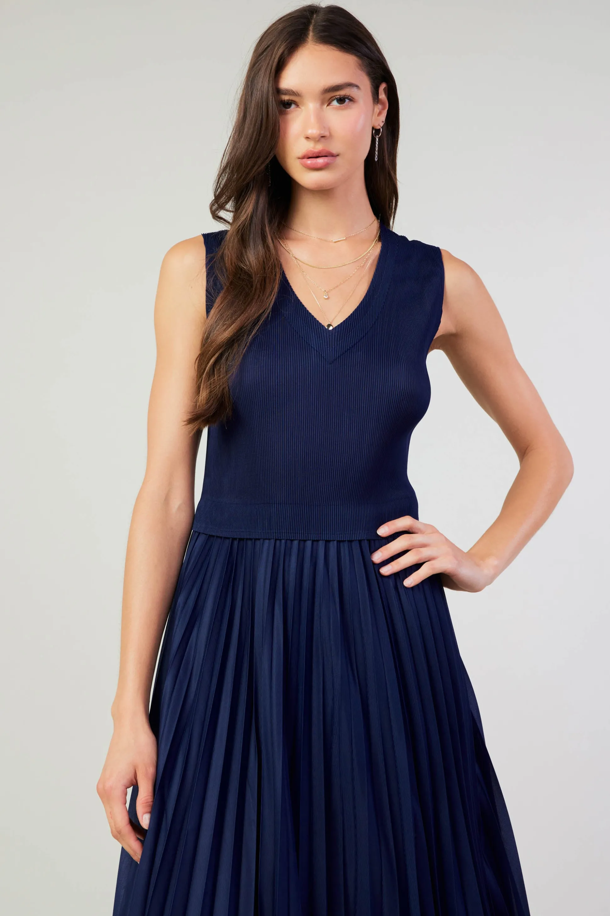 Cari Ribbed Contrast Pleated Dress<Current Air Discount