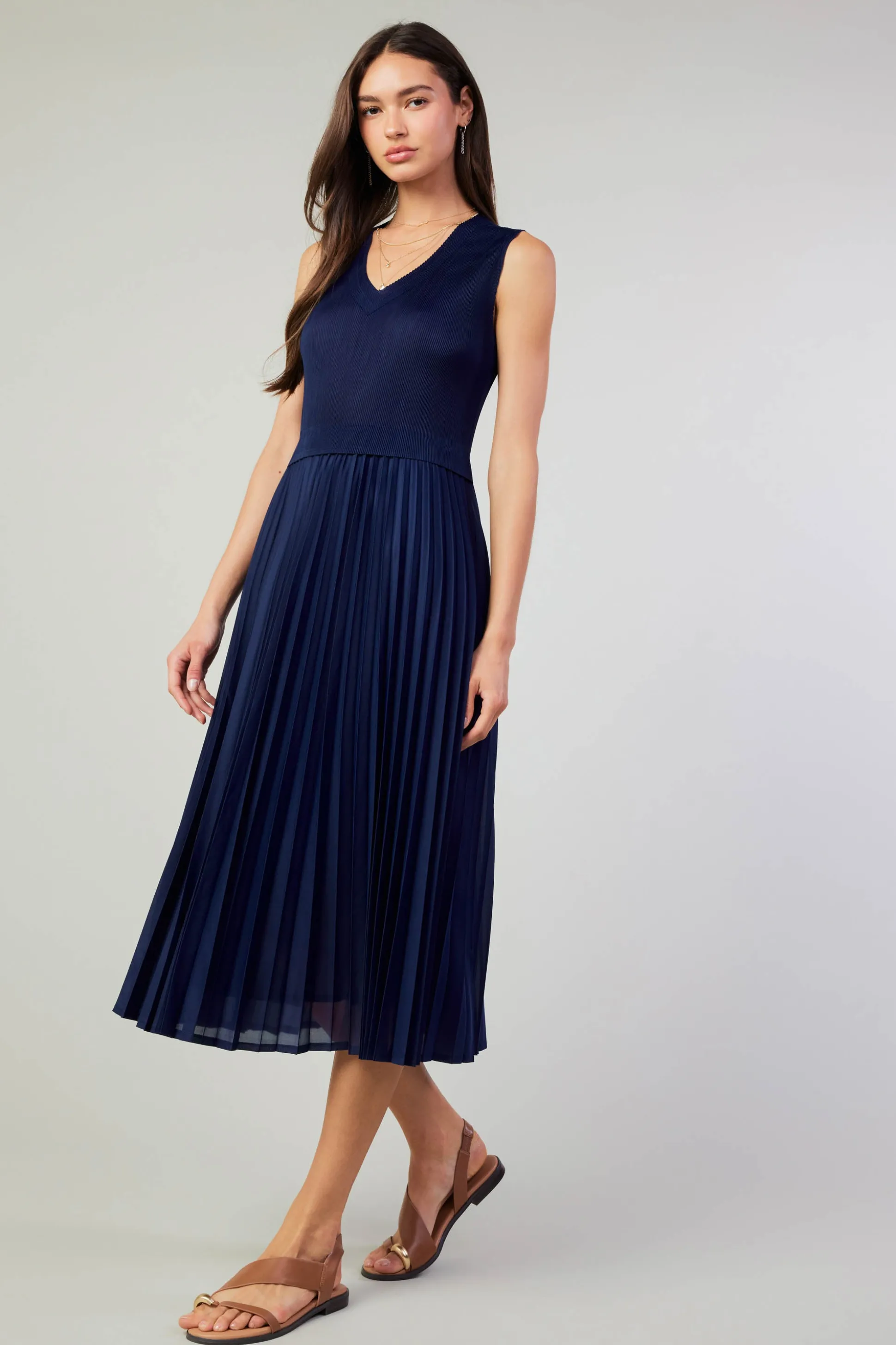 Cari Ribbed Contrast Pleated Dress<Current Air Discount