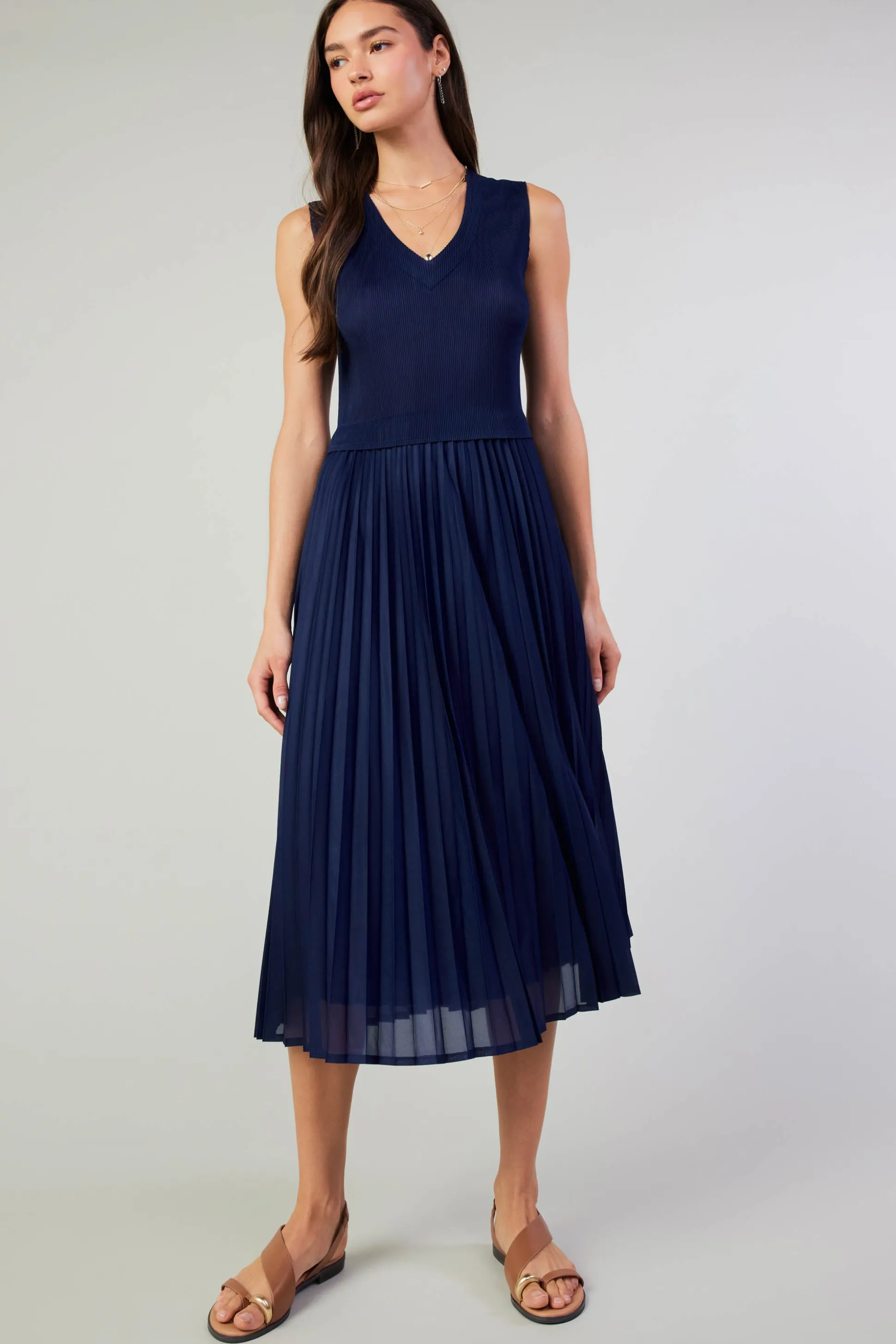 Cari Ribbed Contrast Pleated Dress<Current Air Discount