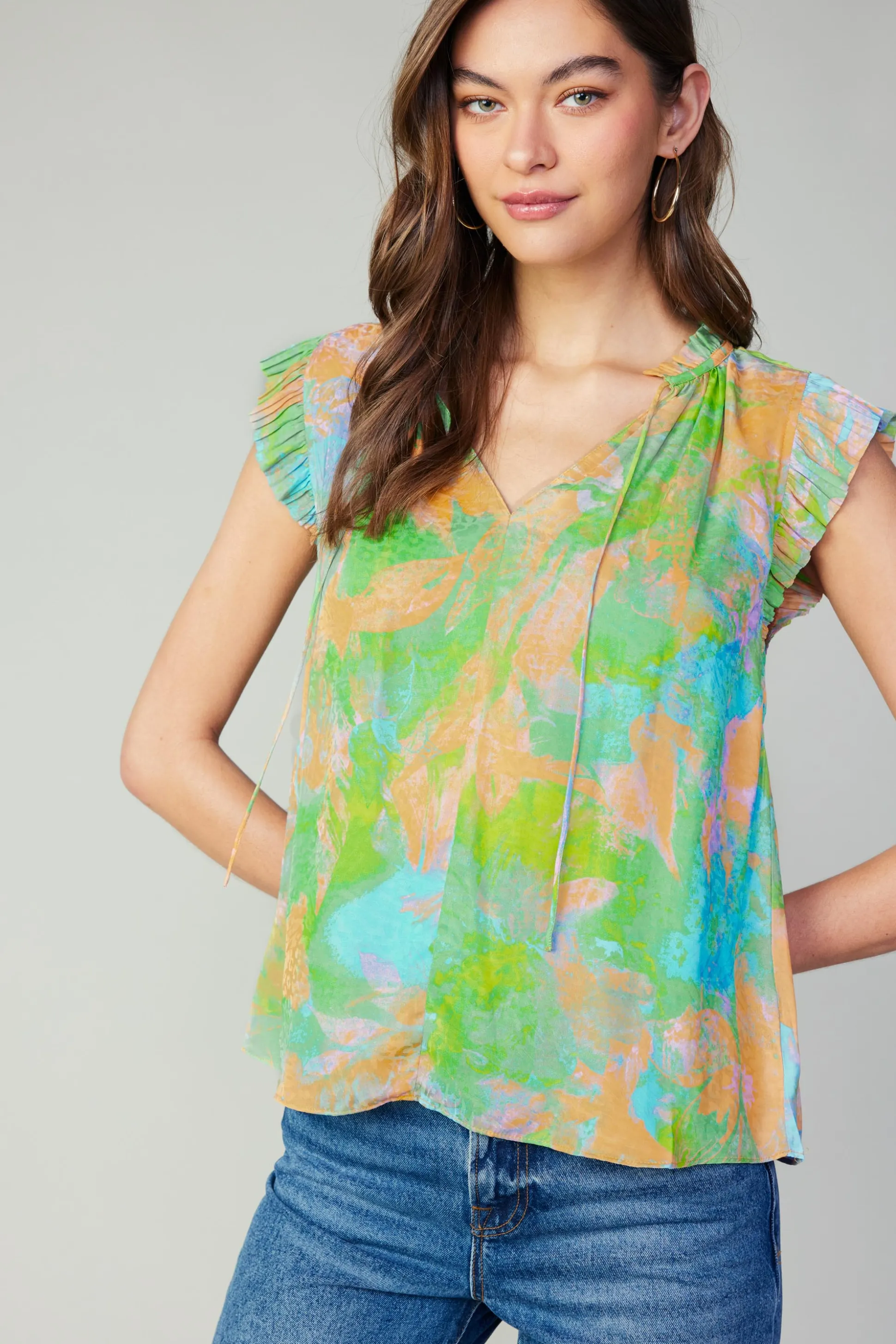 Margot Abstract Pleated Sleeve Blouse<Current Air Best
