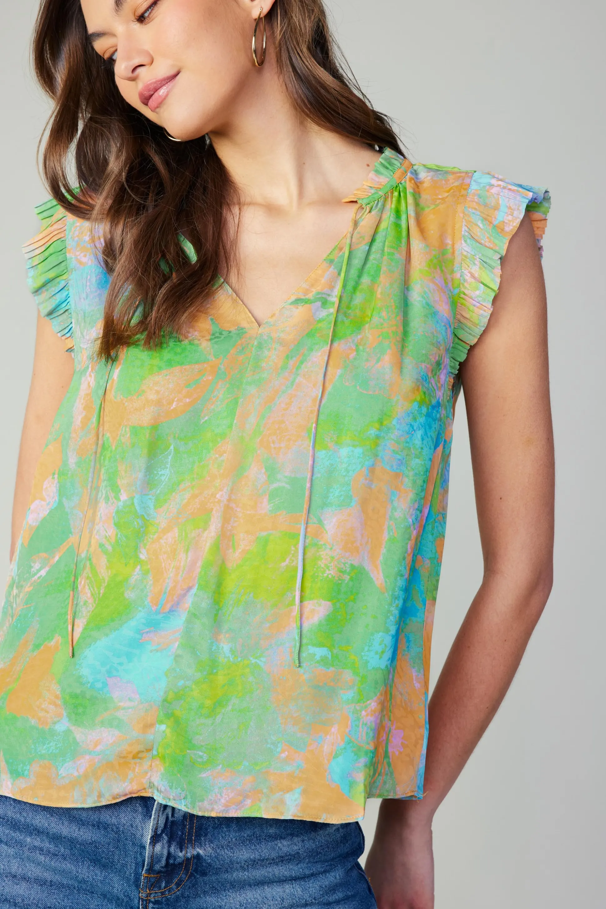 Margot Abstract Pleated Sleeve Blouse<Current Air Best
