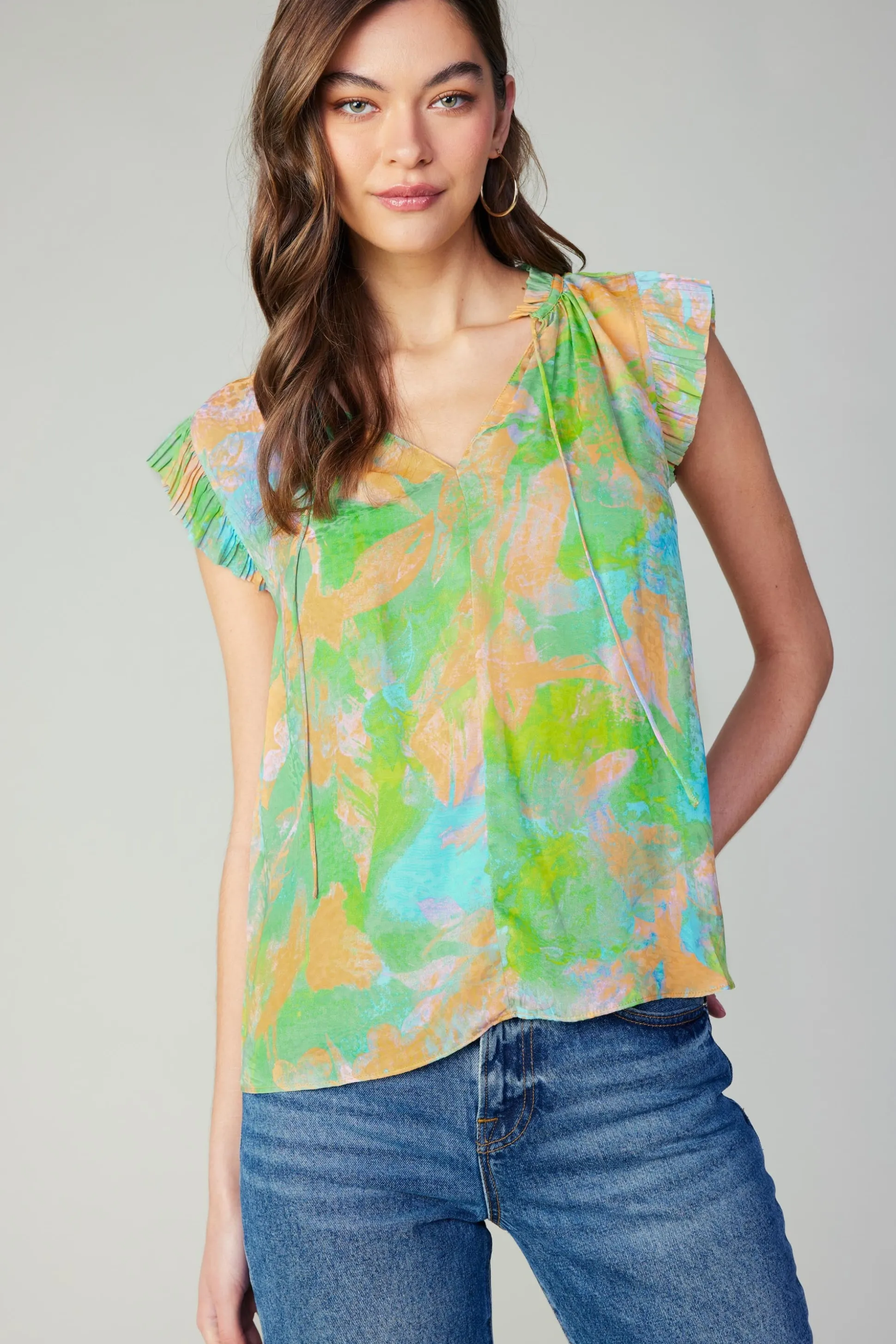 Margot Abstract Pleated Sleeve Blouse<Current Air Best