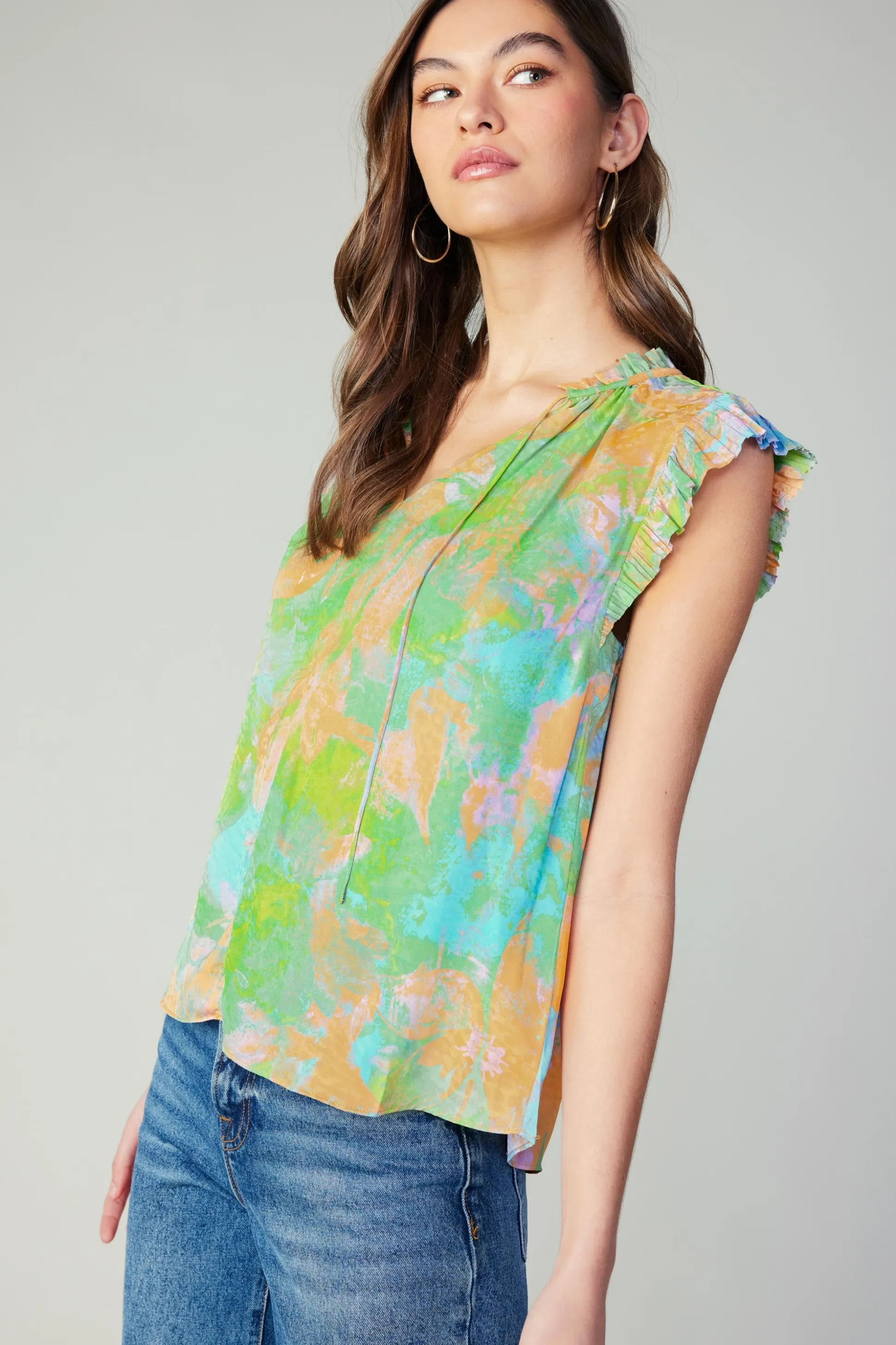 Margot Abstract Pleated Sleeve Blouse<Current Air Best
