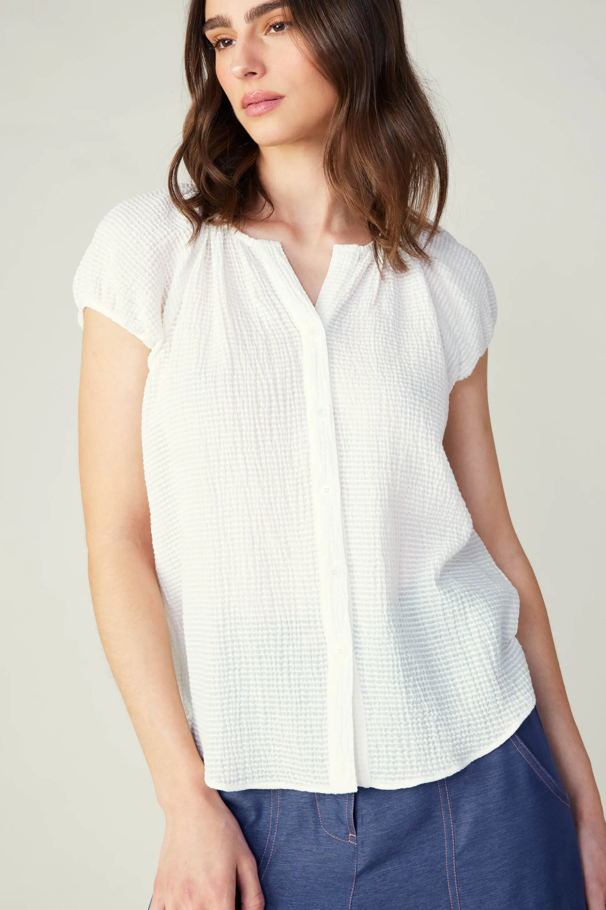 Buttoned Cotton Blouse<Current Air New