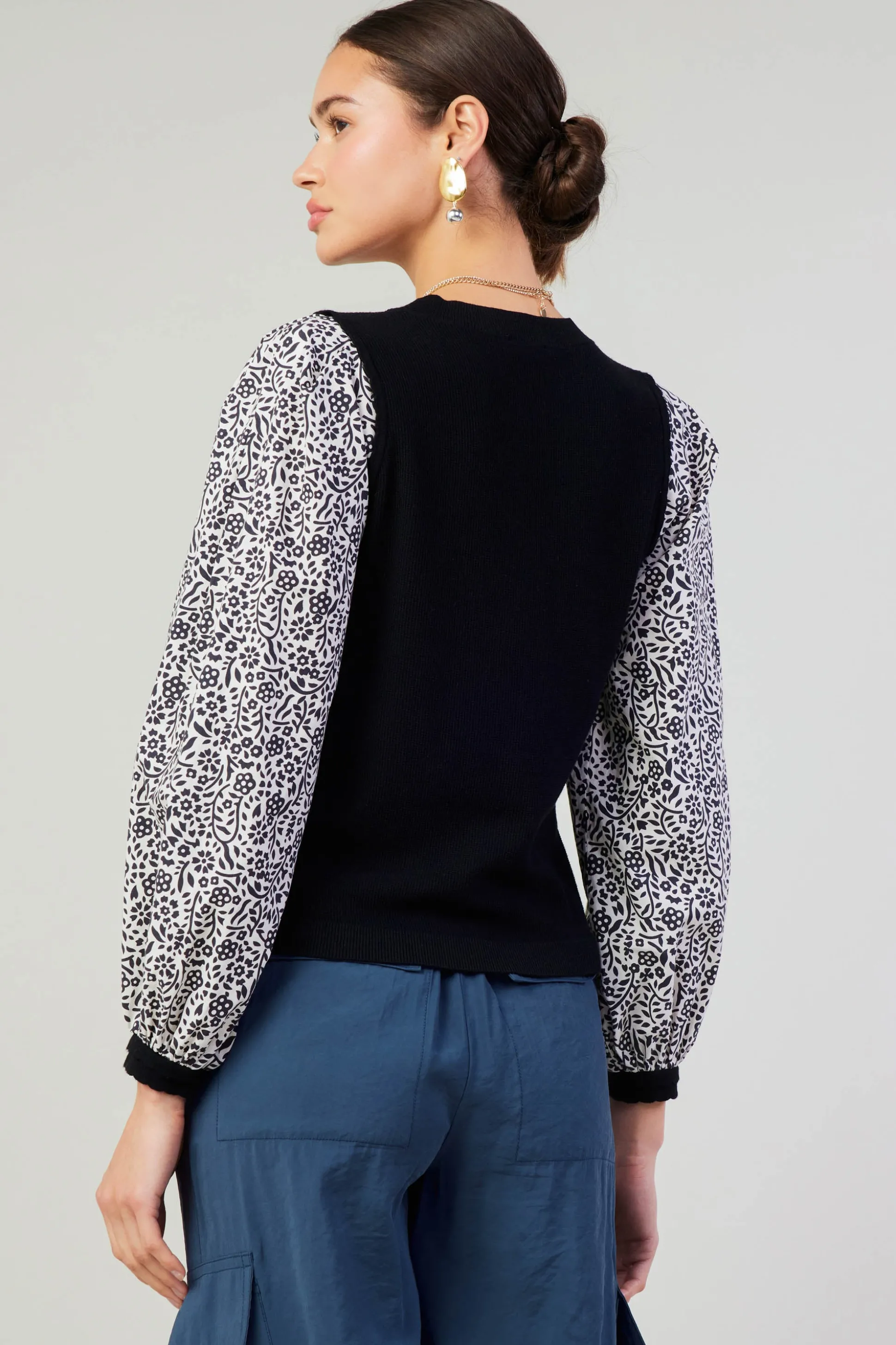 Contrast Sleeve Sweater Top<Current Air New