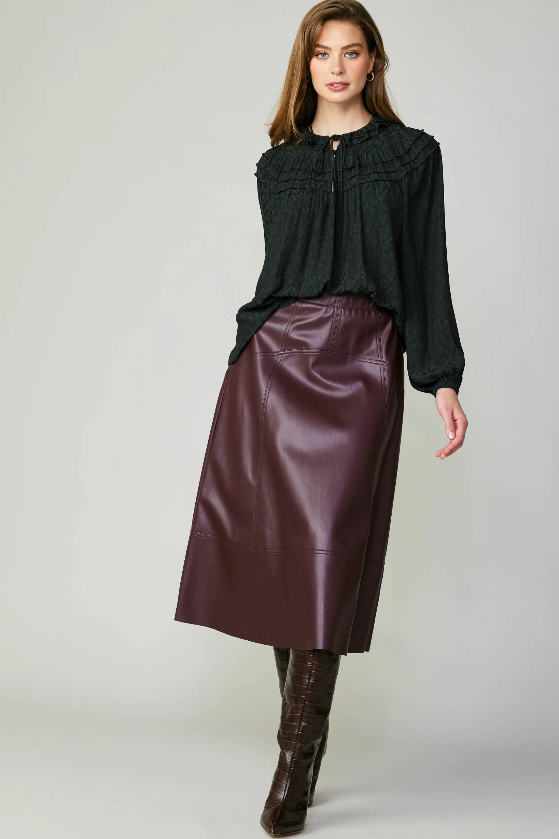 Vegan Leather Midi Skirt<Current Air Hot