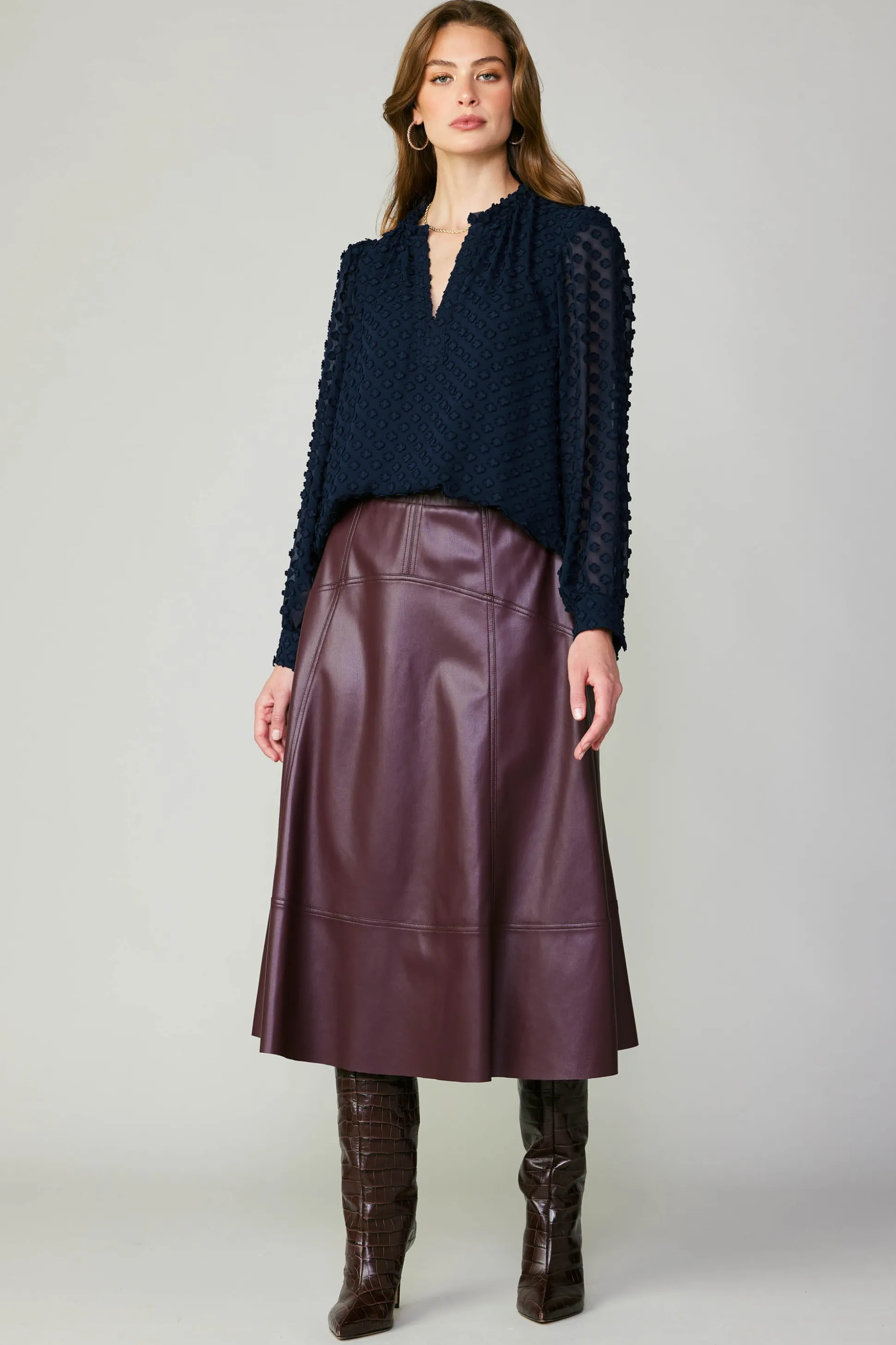 Vegan Leather Midi Skirt<Current Air Hot