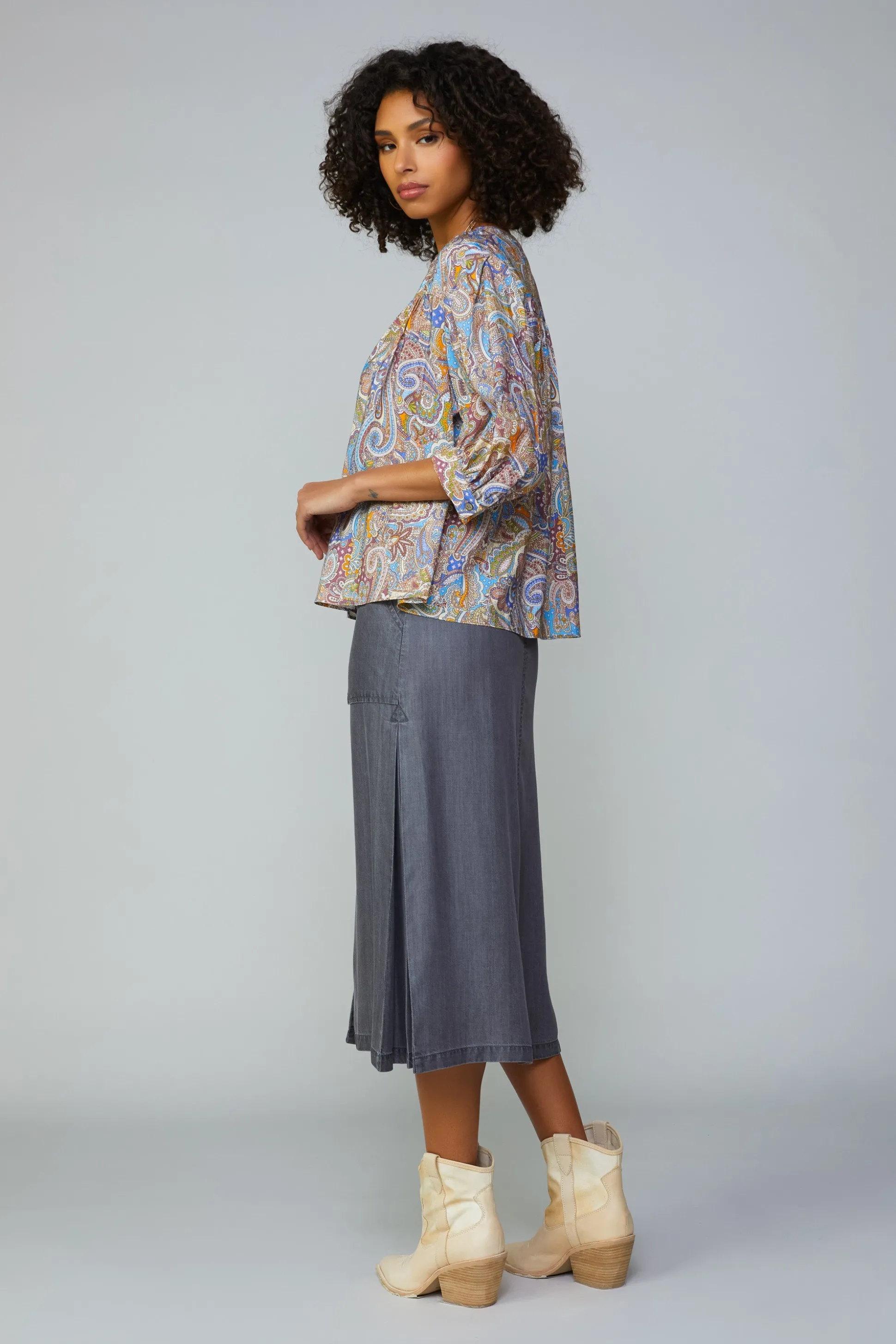 Paisley Motif Button Blouse<Current Air Online