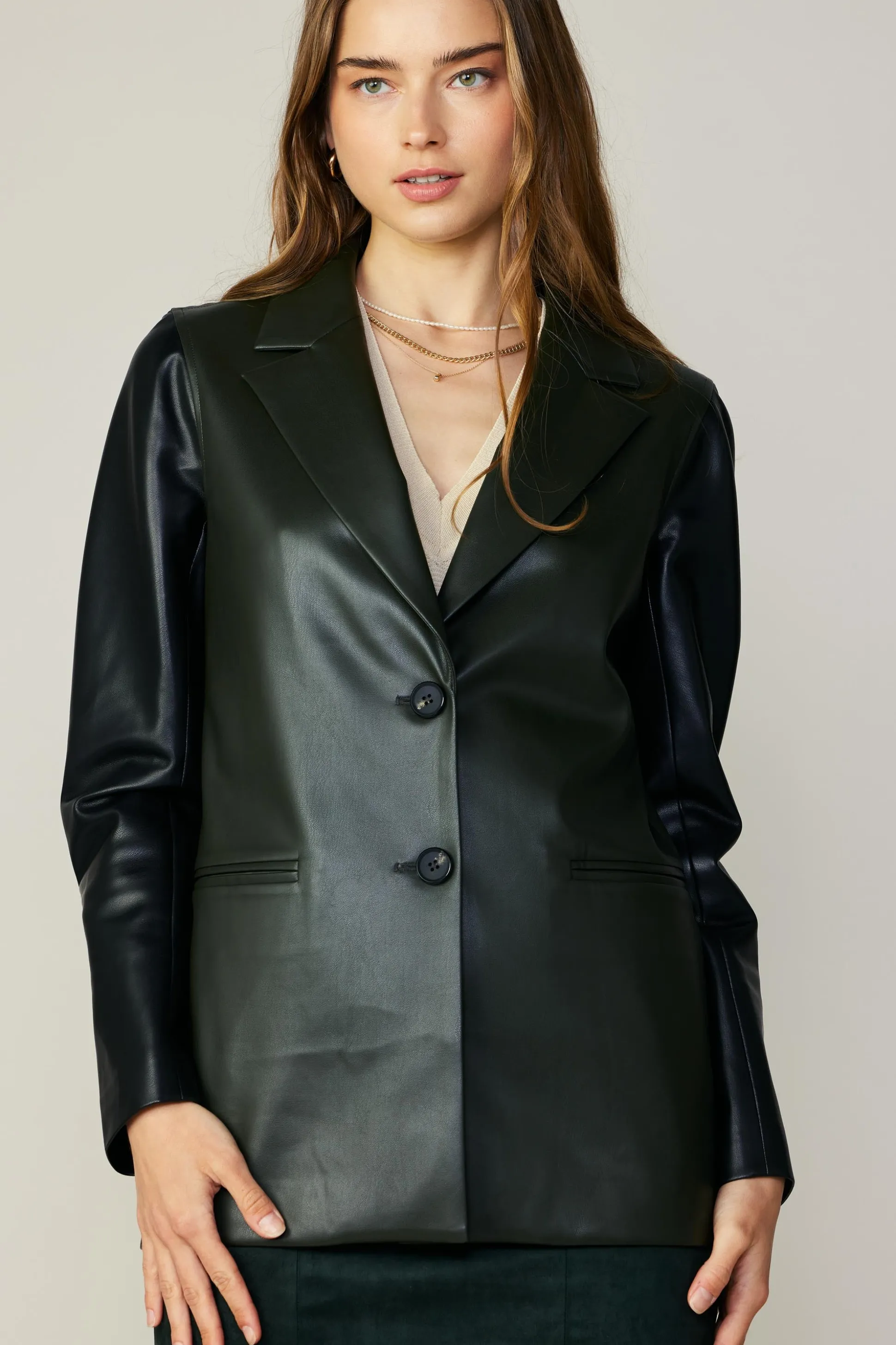 Two Tone Vegan Leather Jacket<Current Air Best