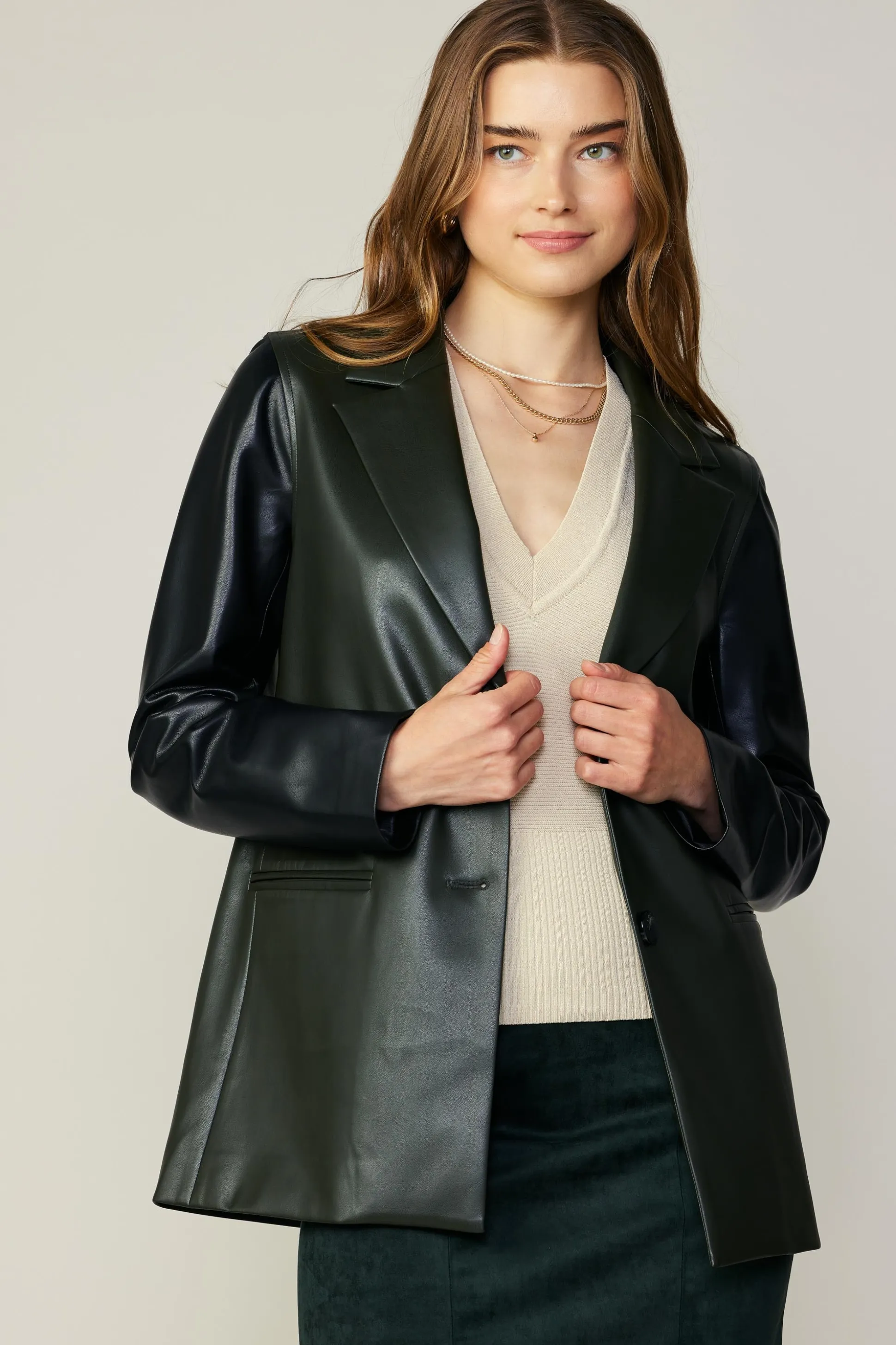 Two Tone Vegan Leather Jacket<Current Air Best