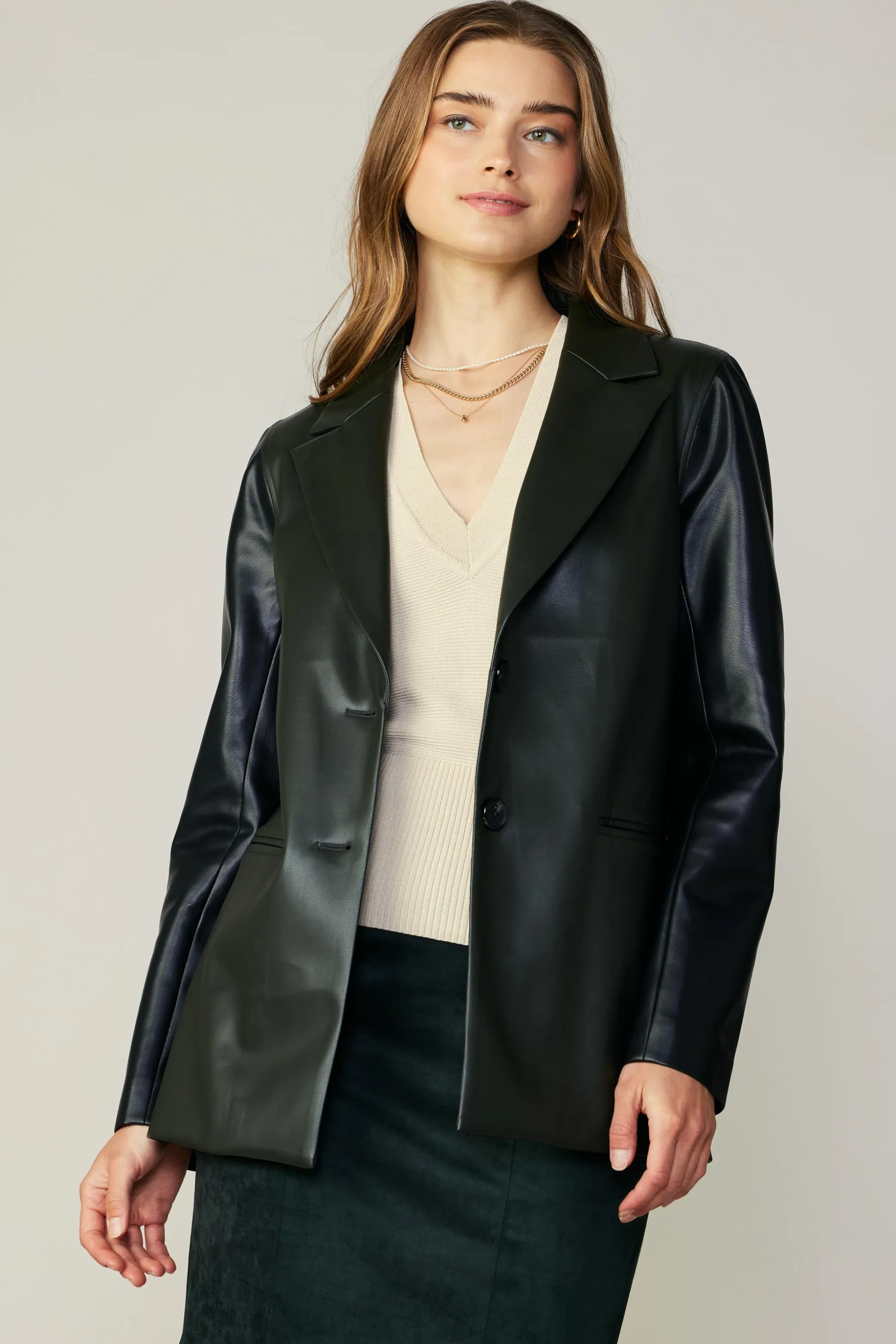 Two Tone Vegan Leather Jacket<Current Air Best