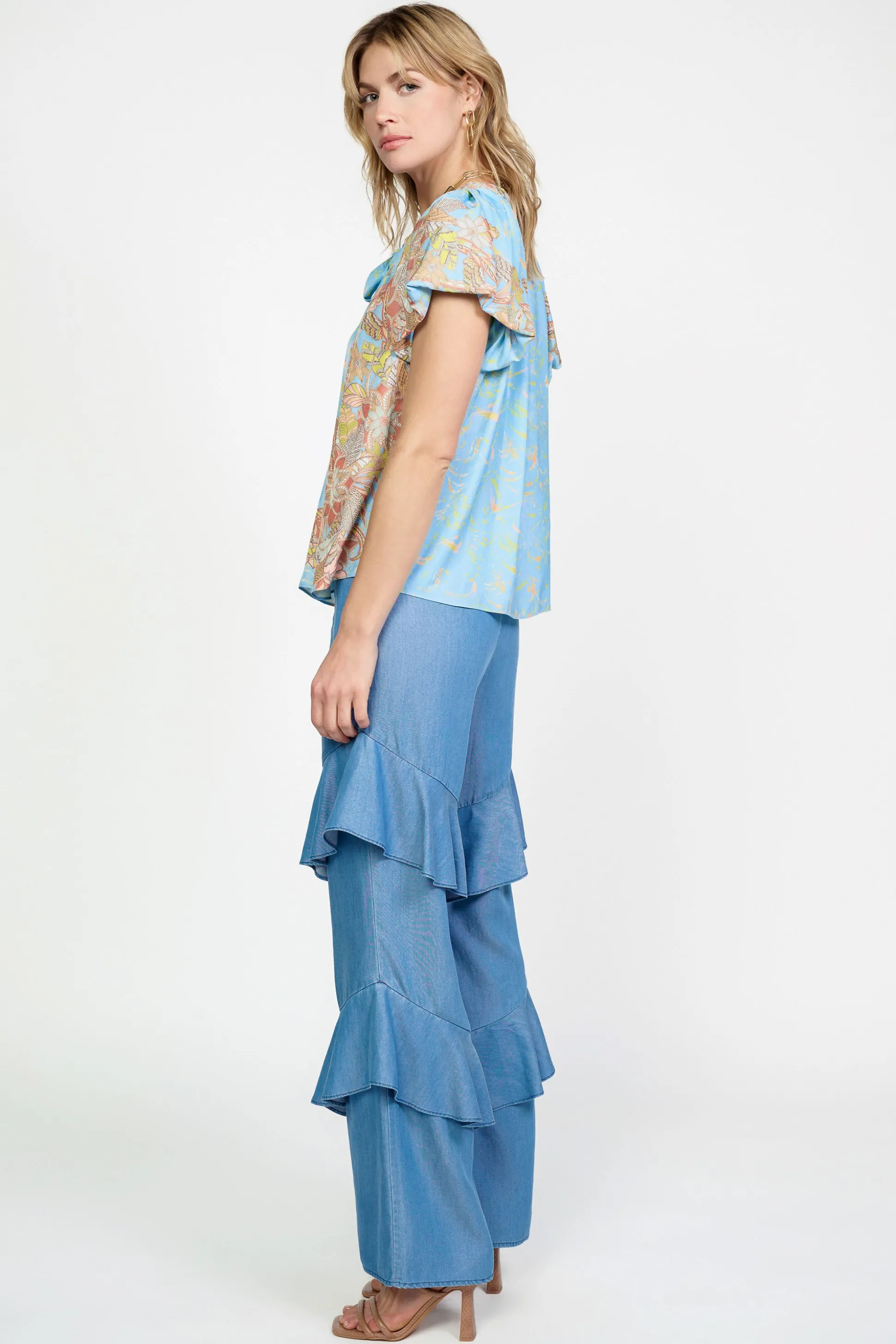 Retro Floral Bubble Sleeve Top<Current Air Best