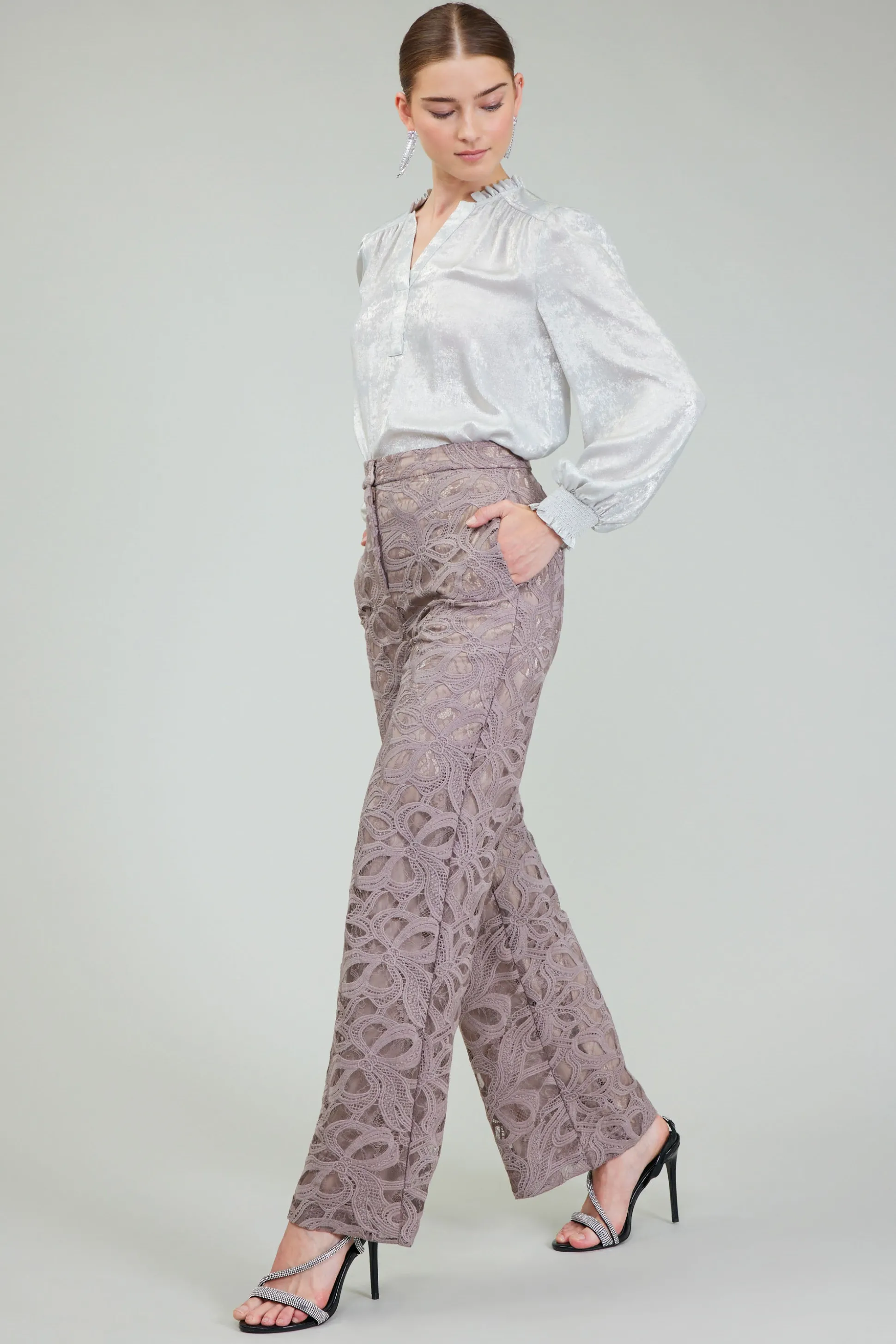 Lace Straight Pant<Current Air Fashion