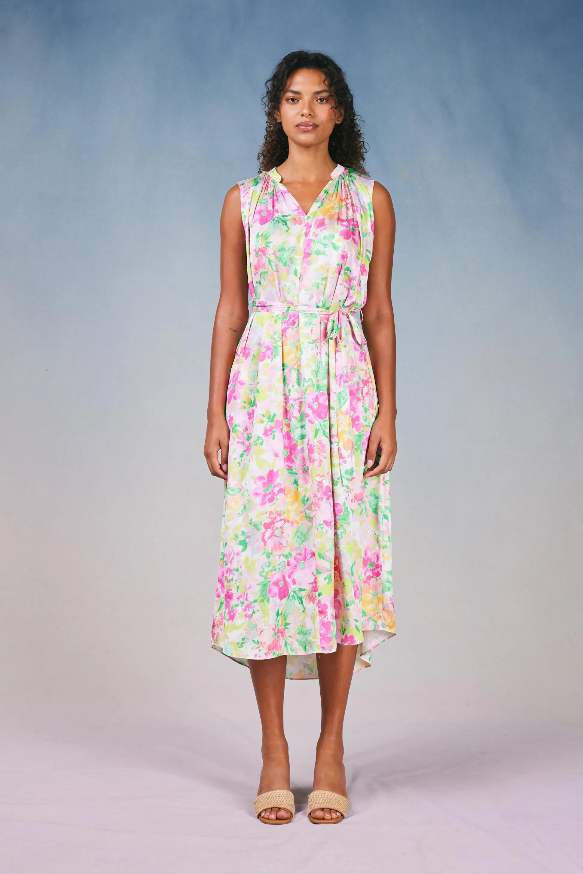 Botanical Watercolor Midi Dress<Current Air Online