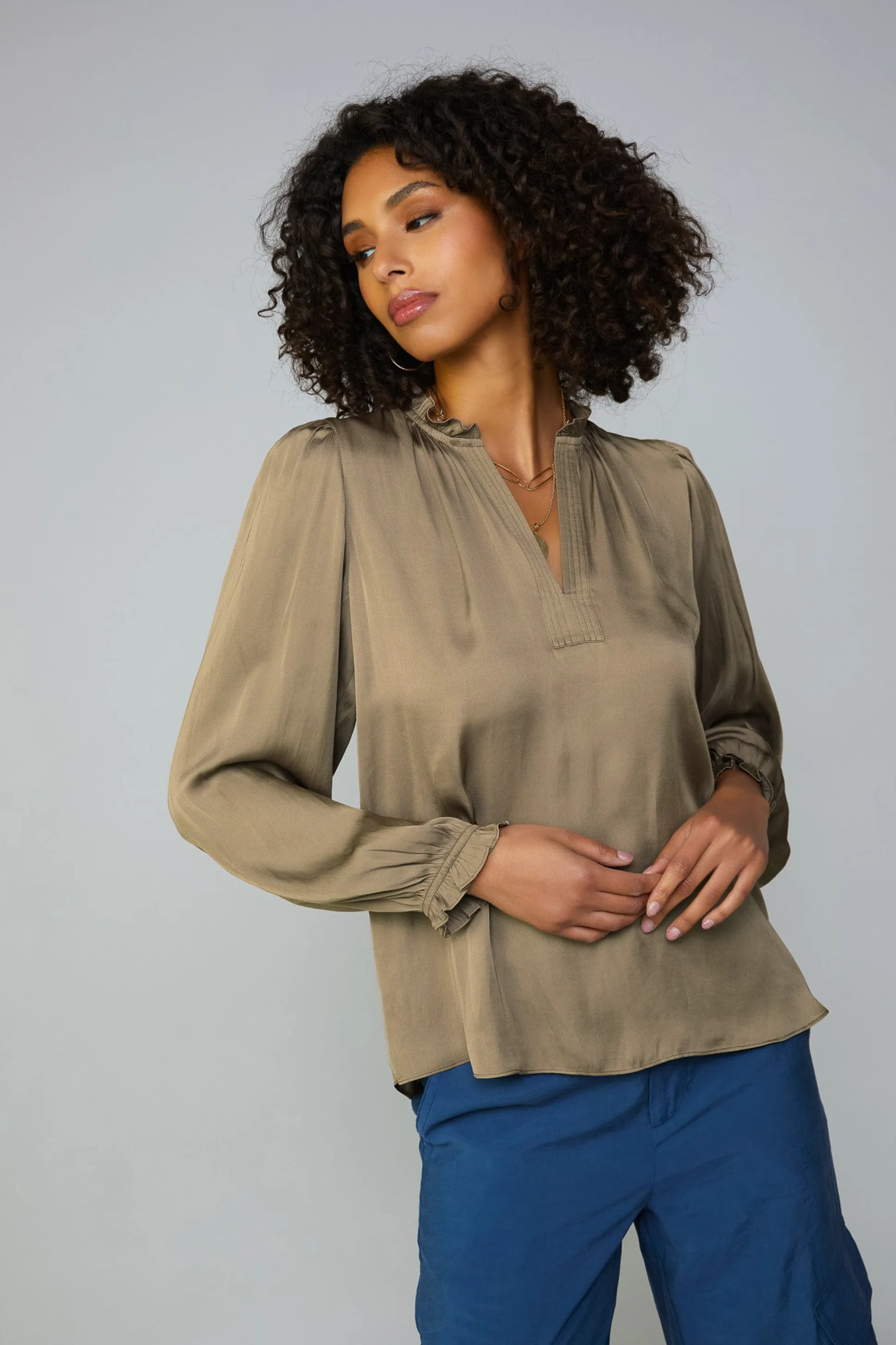 Top Stitch Placket Blouse<Current Air Outlet