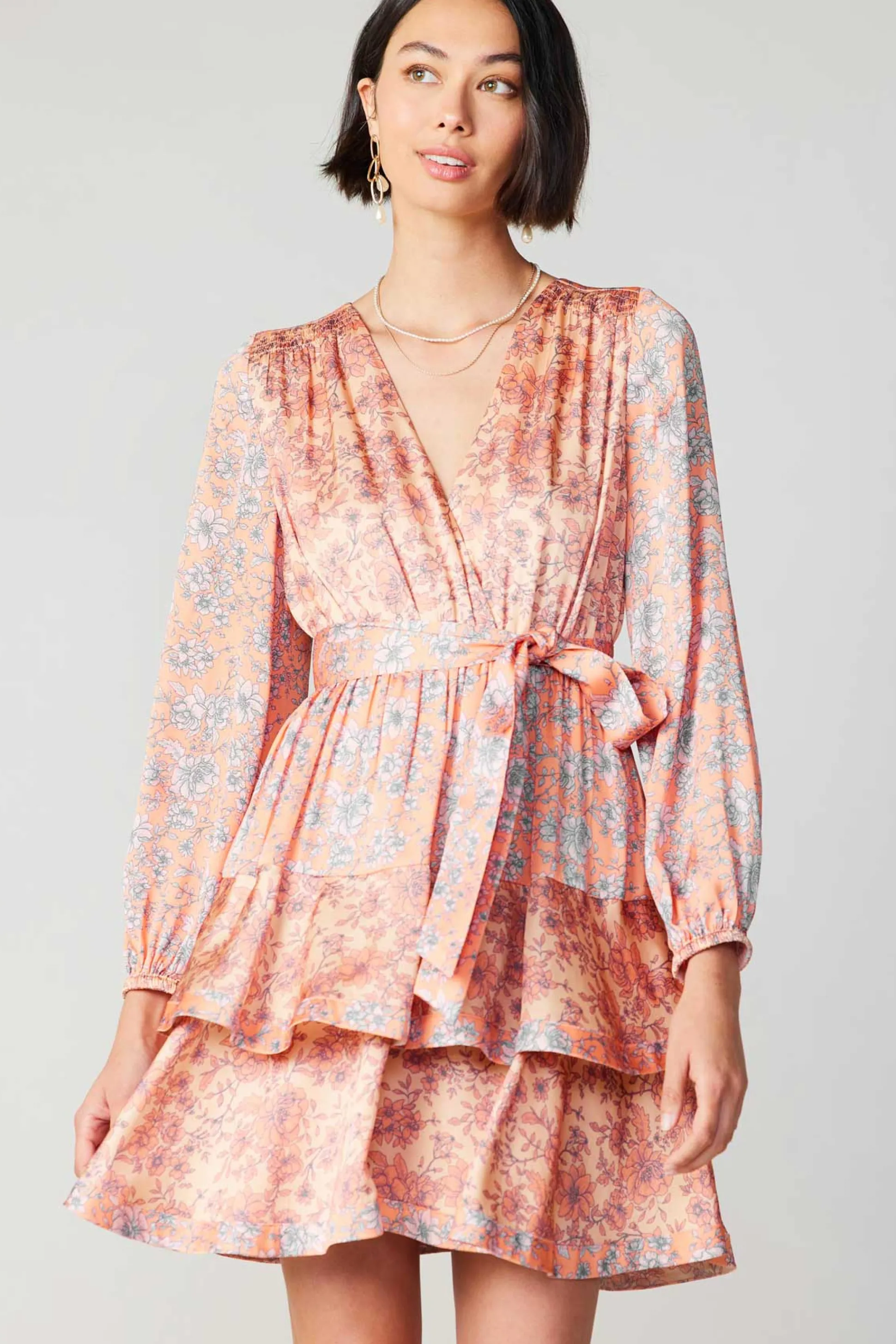 Floral Surplice Mini Dress<Current Air Best