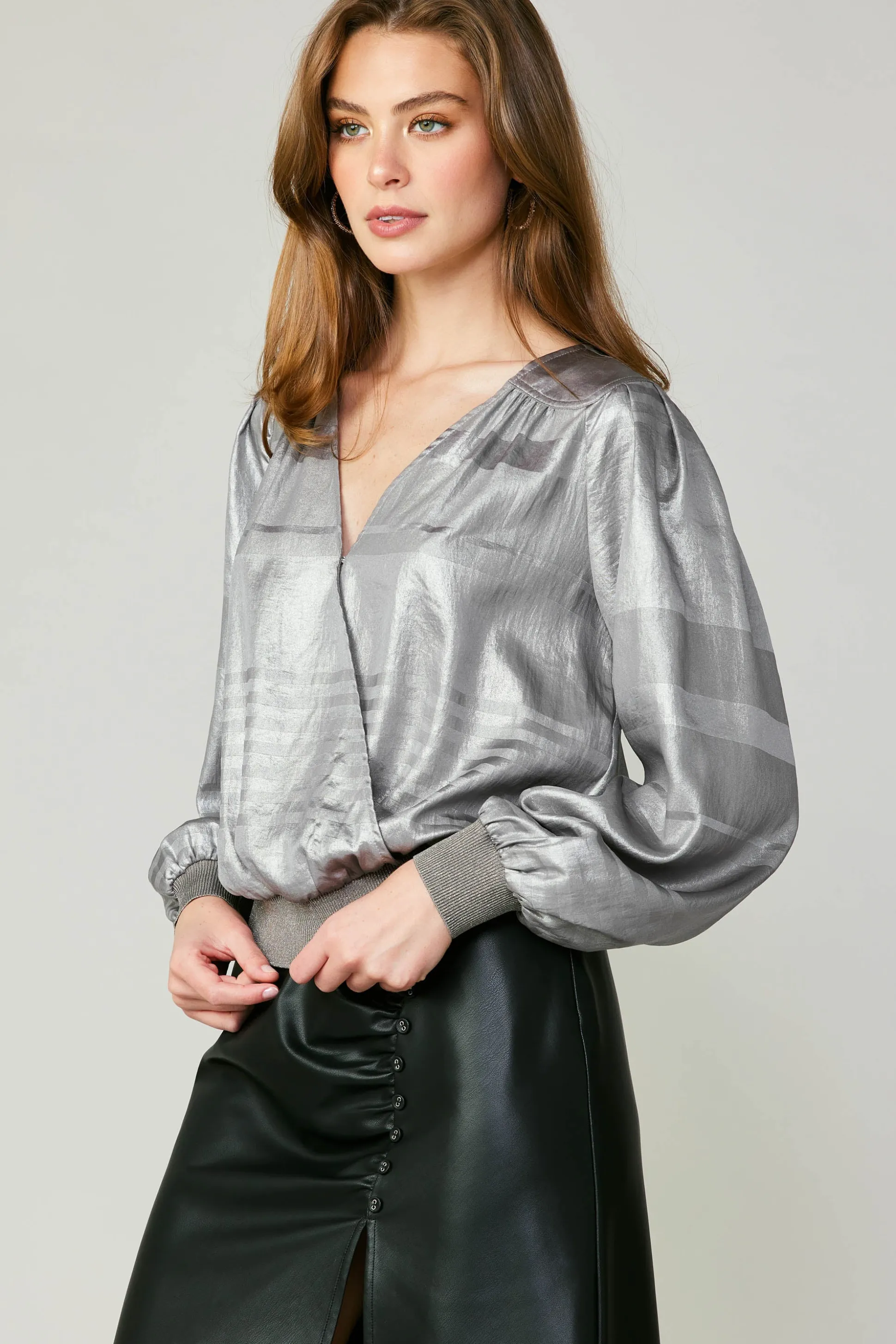 Metallic Surplice Blouse<Current Air Sale