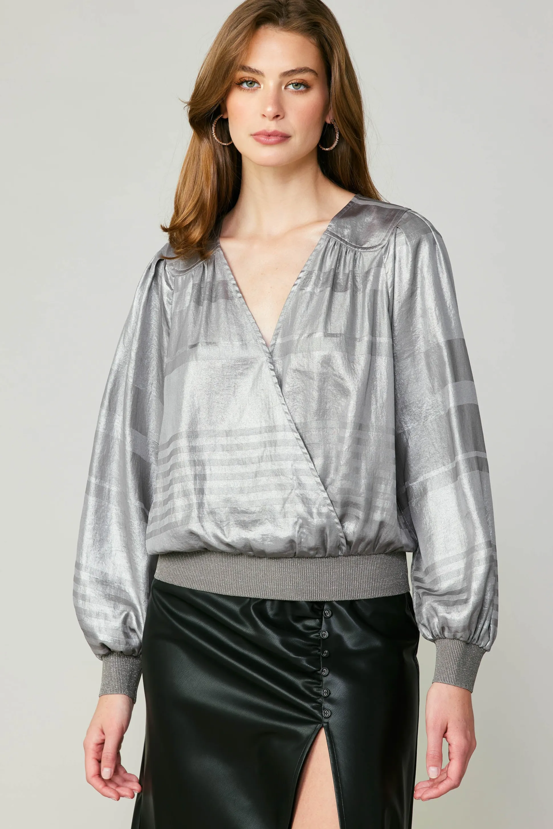 Metallic Surplice Blouse<Current Air Sale